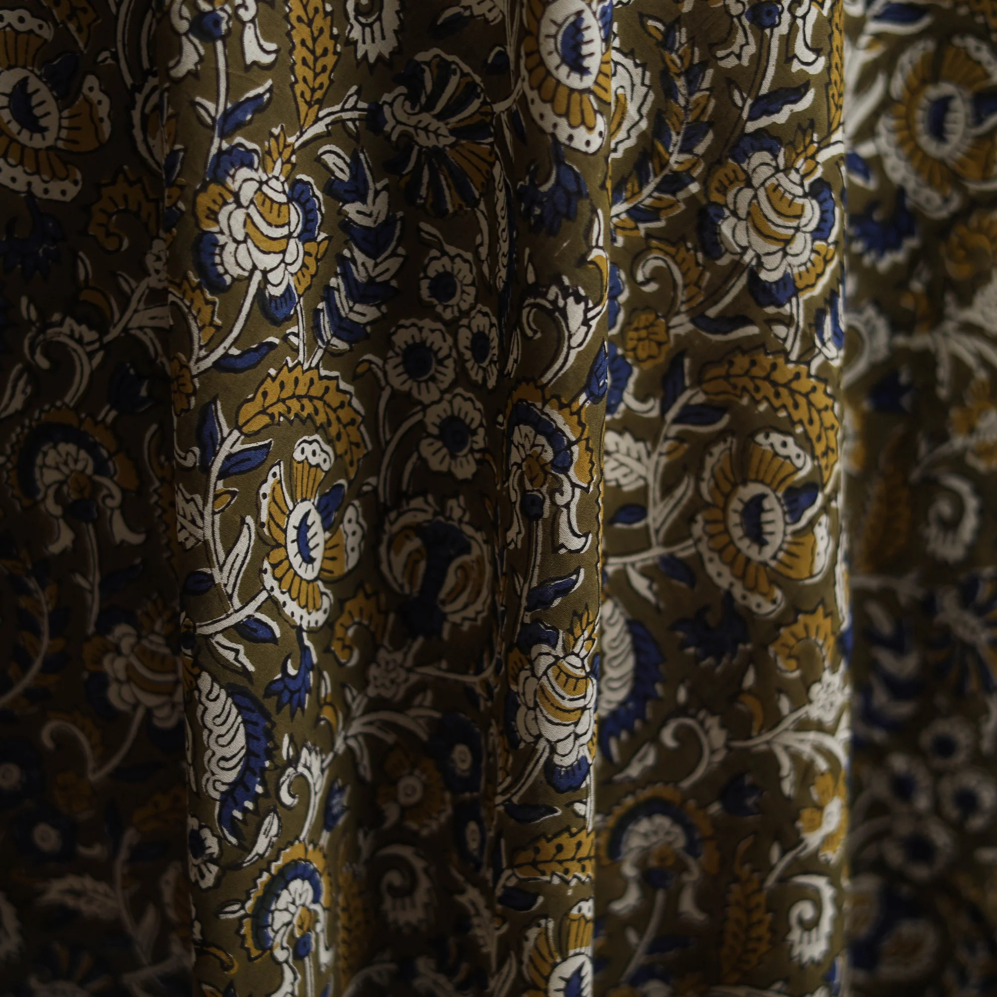 Green - Kalamkari Bagru Hand Block Print Natural Dyed Pure Mul Cotton Fabric 06 - Image 3