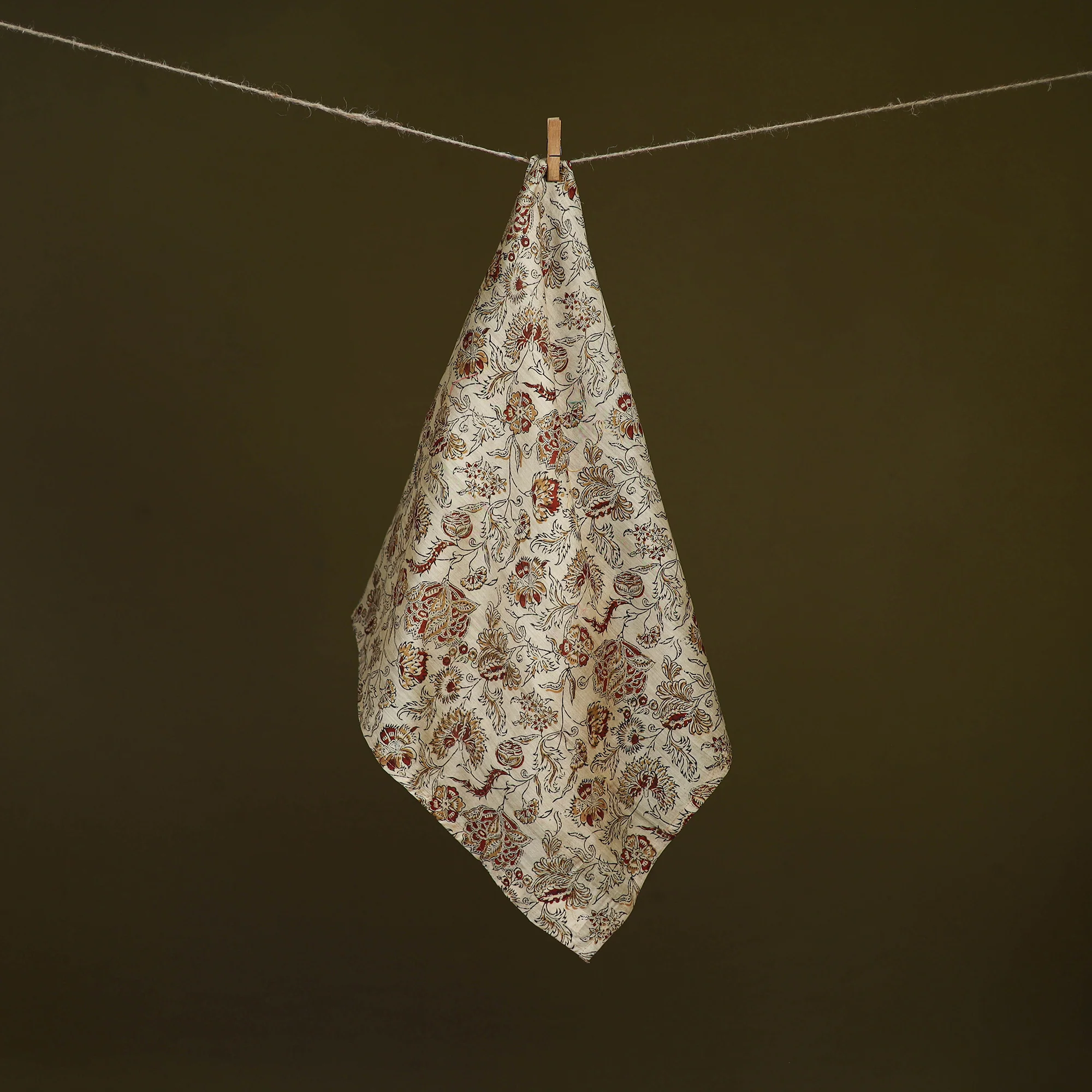 Beige - Kalamkari Hand Block Print Natural Dyed Chanderi Silk Scarf  75 - Image 2