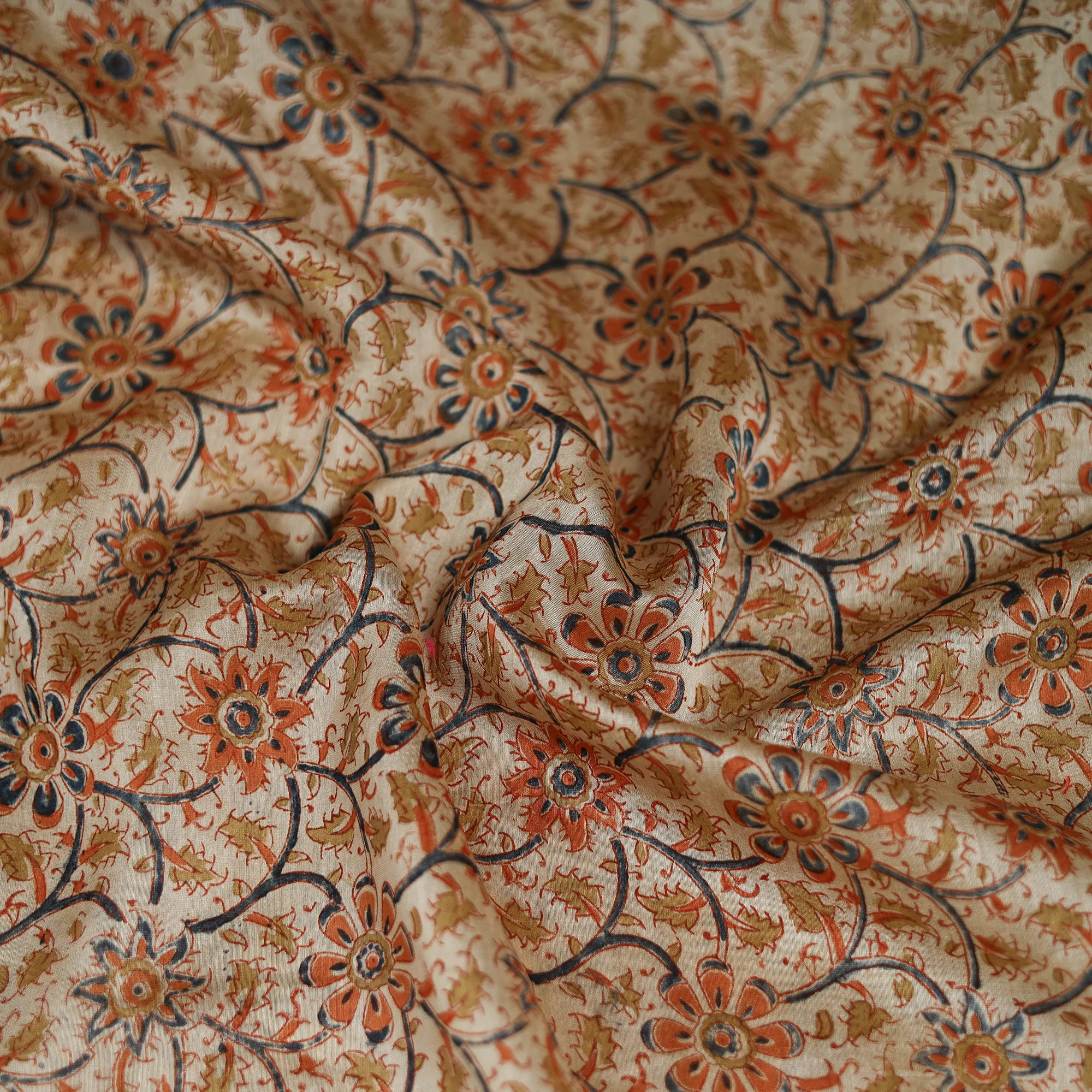 Beige - Kalamkari Hand Block Print Natural Dyed Chanderi Silk Scarf 81 - Image 3