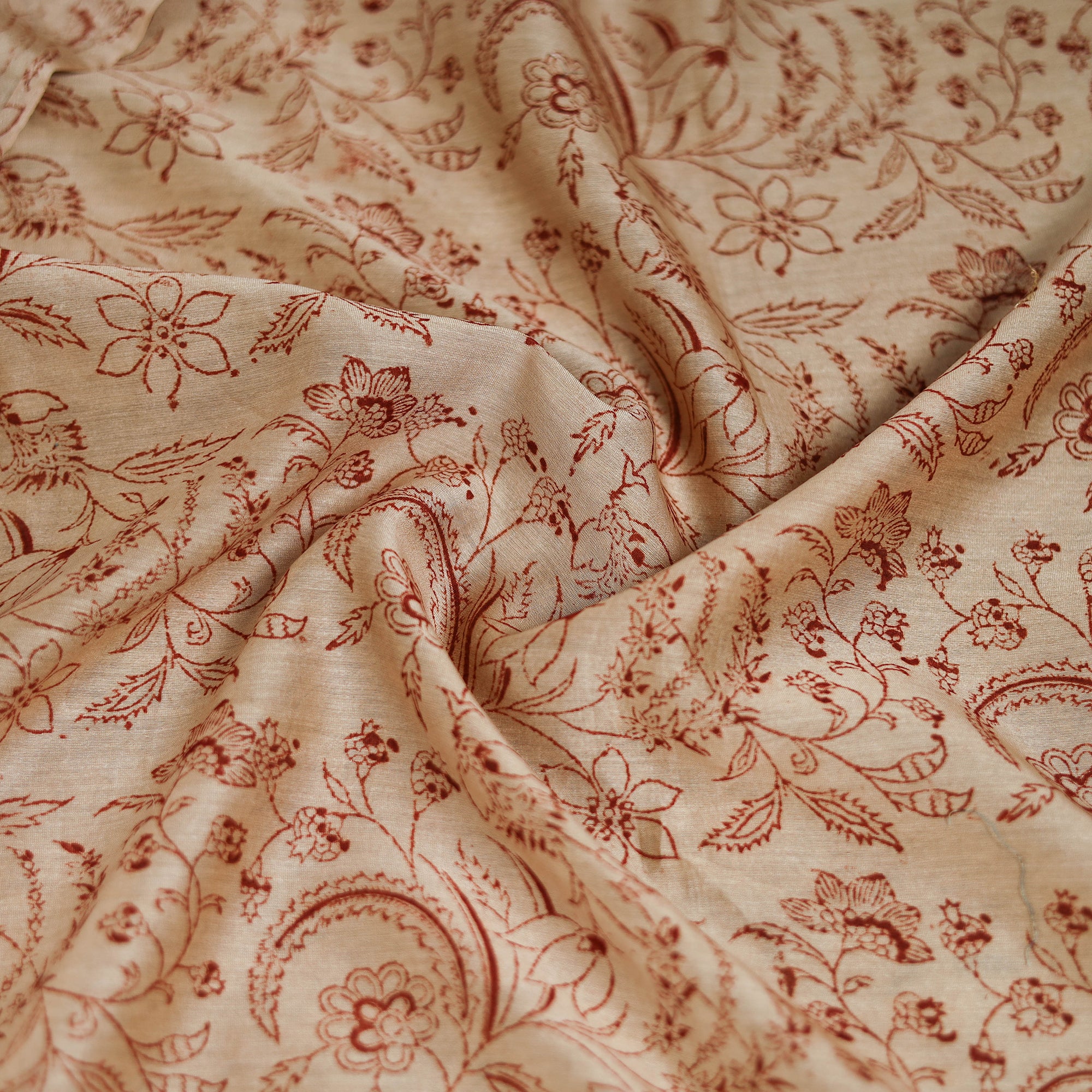 Beige - Kalamkari Hand Block Print Natural Dyed Chanderi Silk Scarf 89 - Image 3