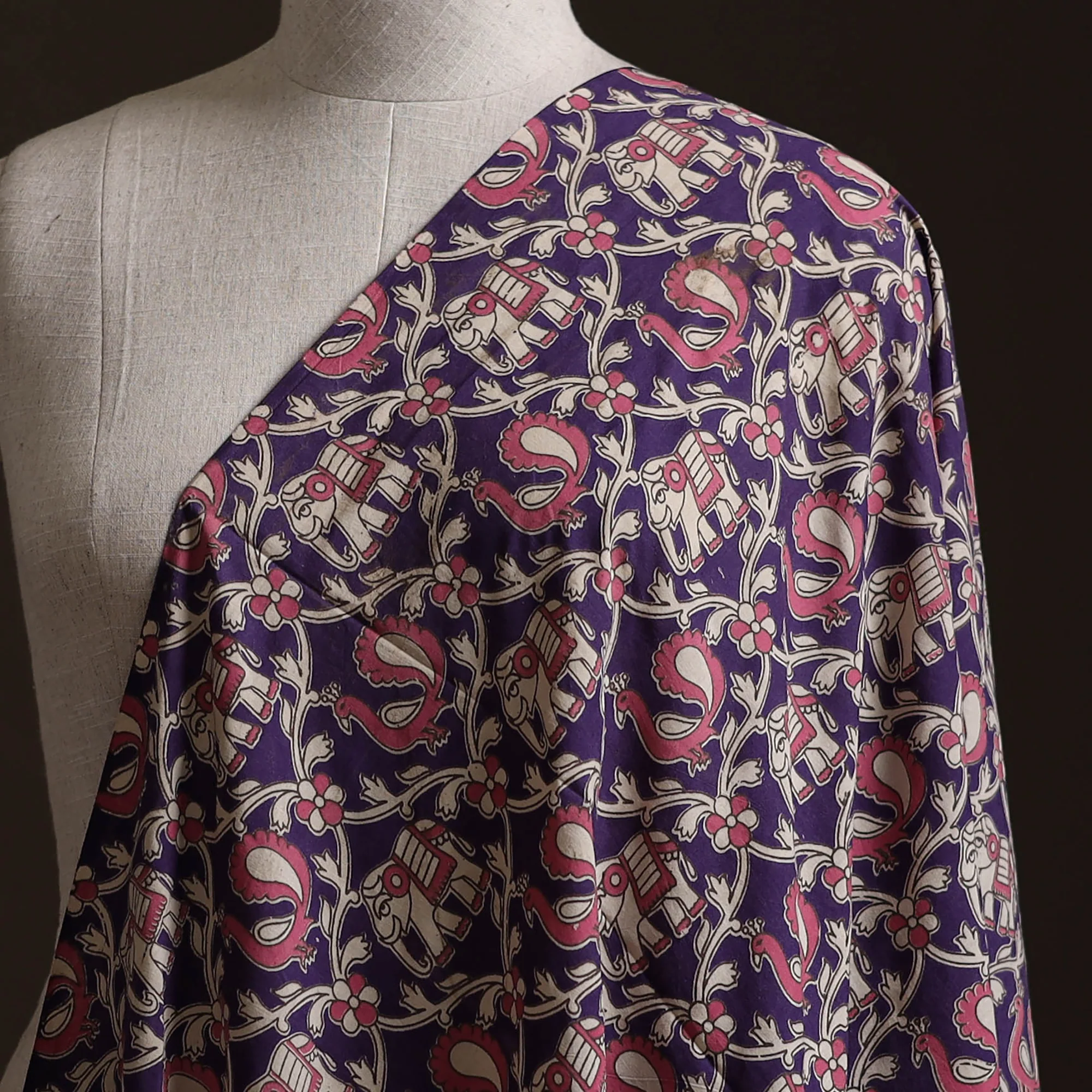 Purple - Kalamkari Printed Cotton Fabric 12 - Image 2