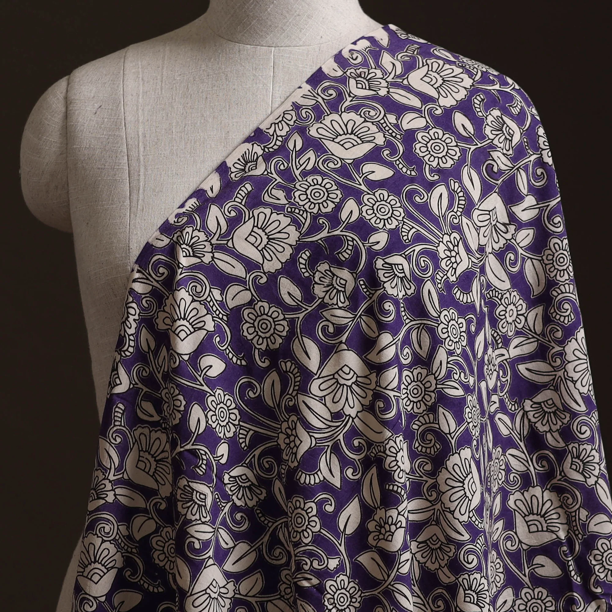 Purple - Kalamkari Printed Cotton Fabric 23 - Image 2
