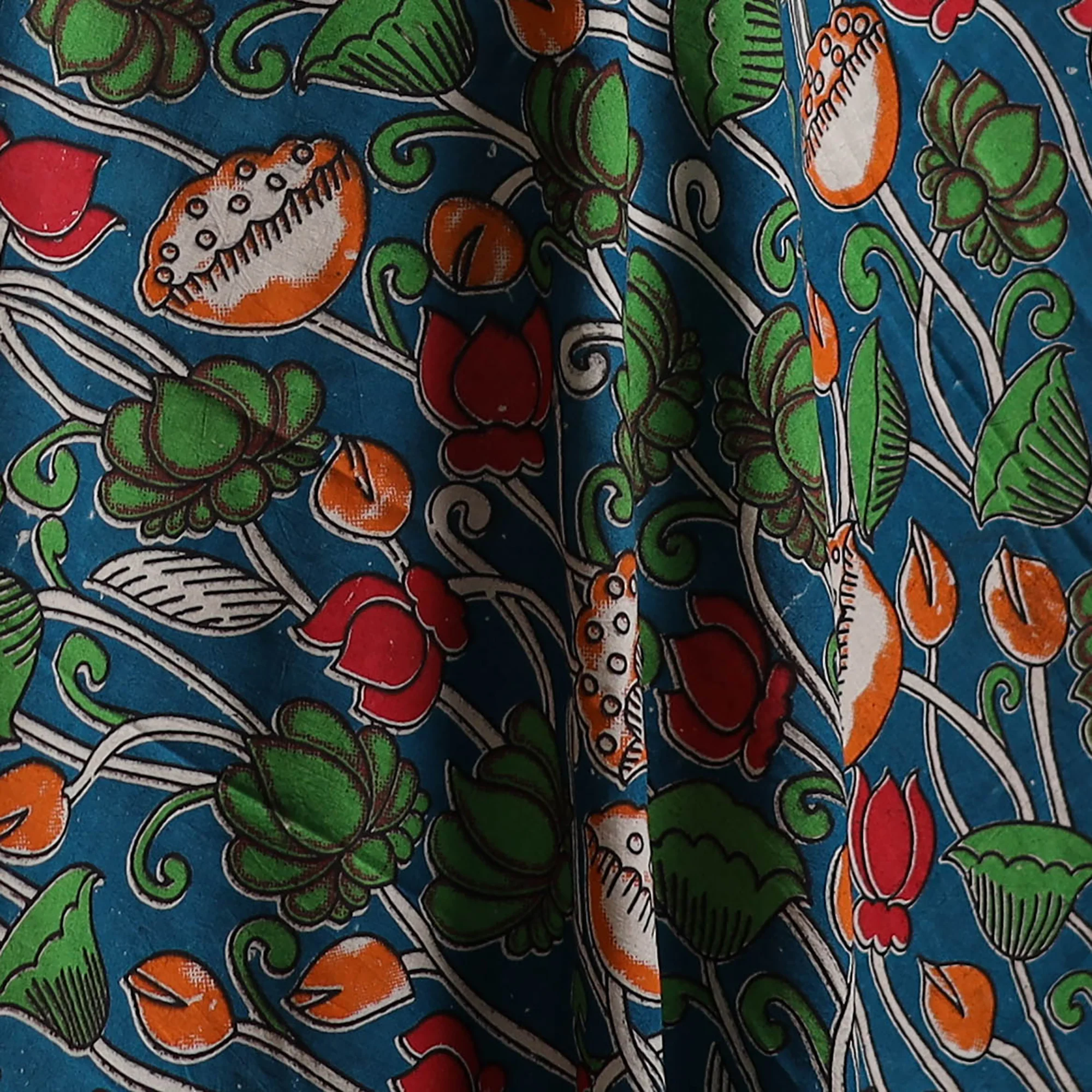 Blue - Kalamkari Printed Cotton Fabric 32 - Image 3