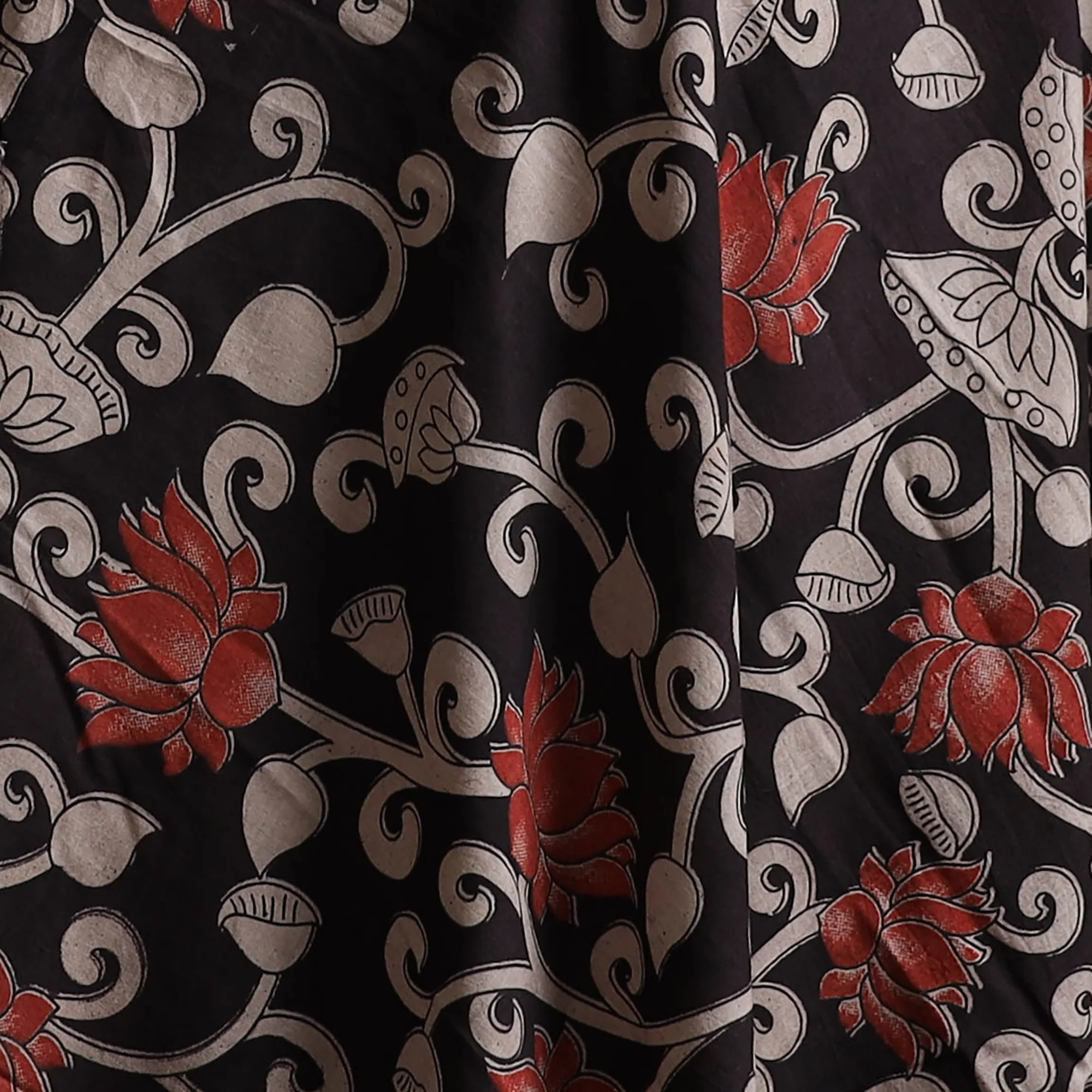 Black - Kalamkari Printed Cotton Fabric 40 - Image 3