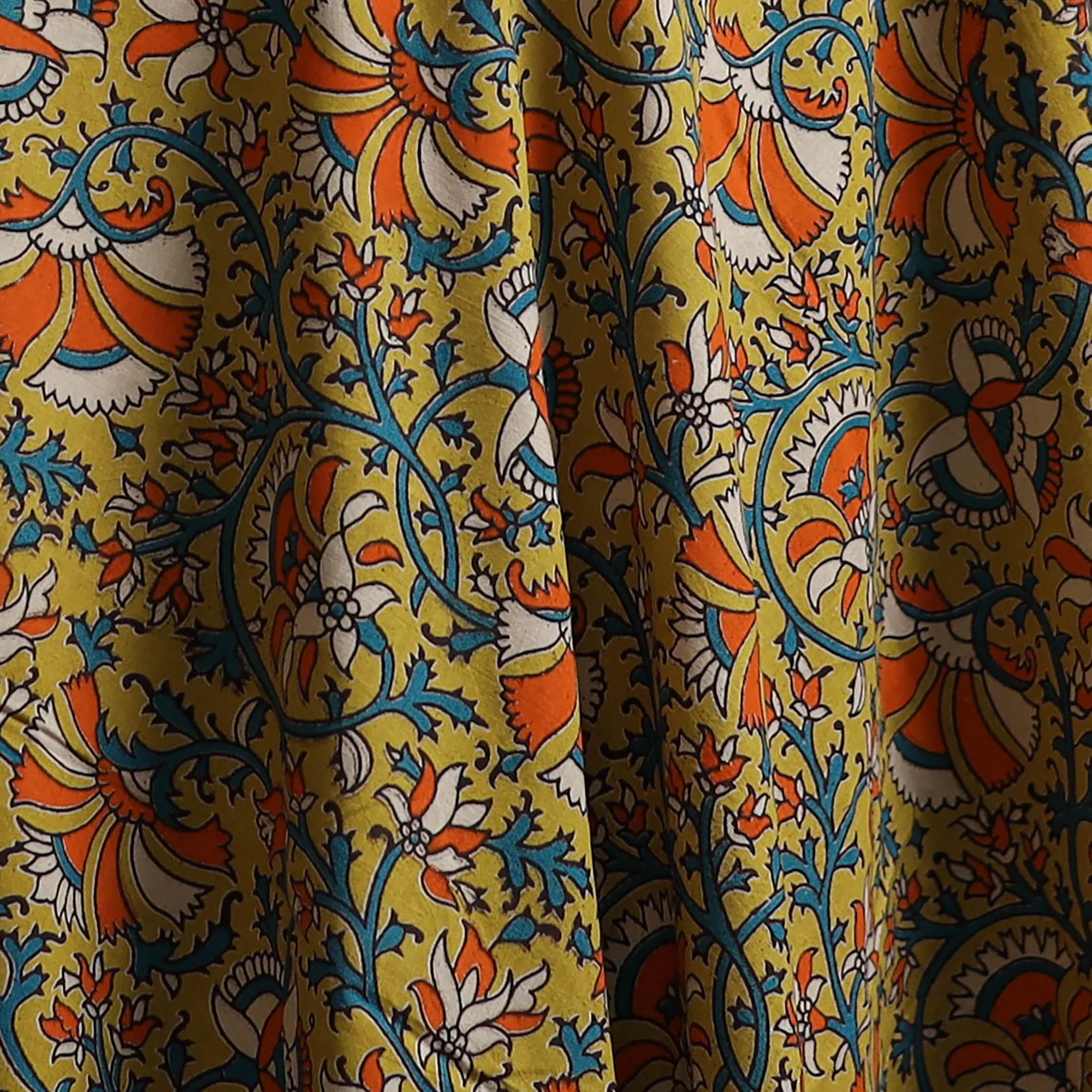 Yellow - Kalamkari Printed Cotton Fabric 42 - Image 3