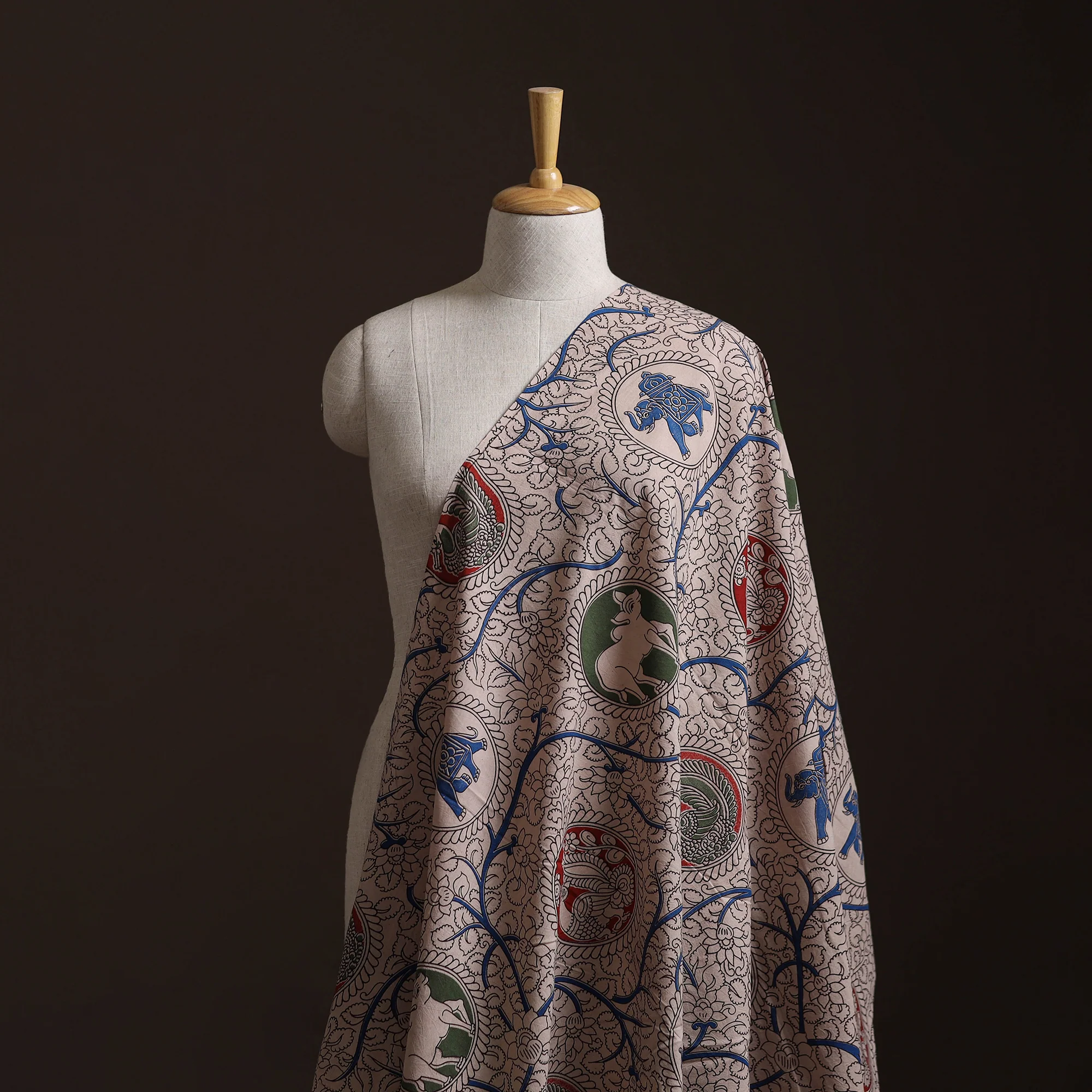 Beige - Kalamkari Printed Cotton Fabric 44