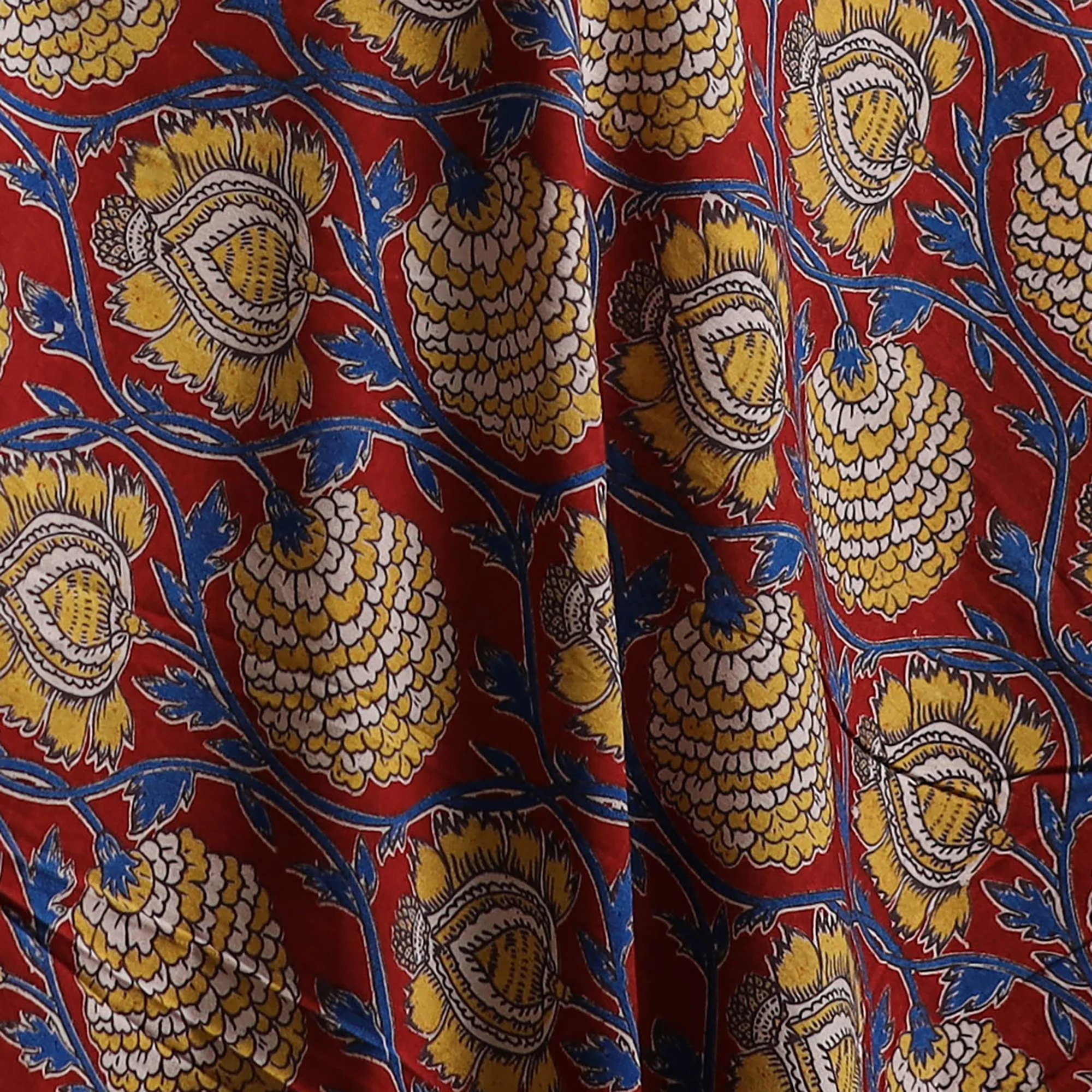 Red - Kalamkari Printed Cotton Fabric 45 - Image 3