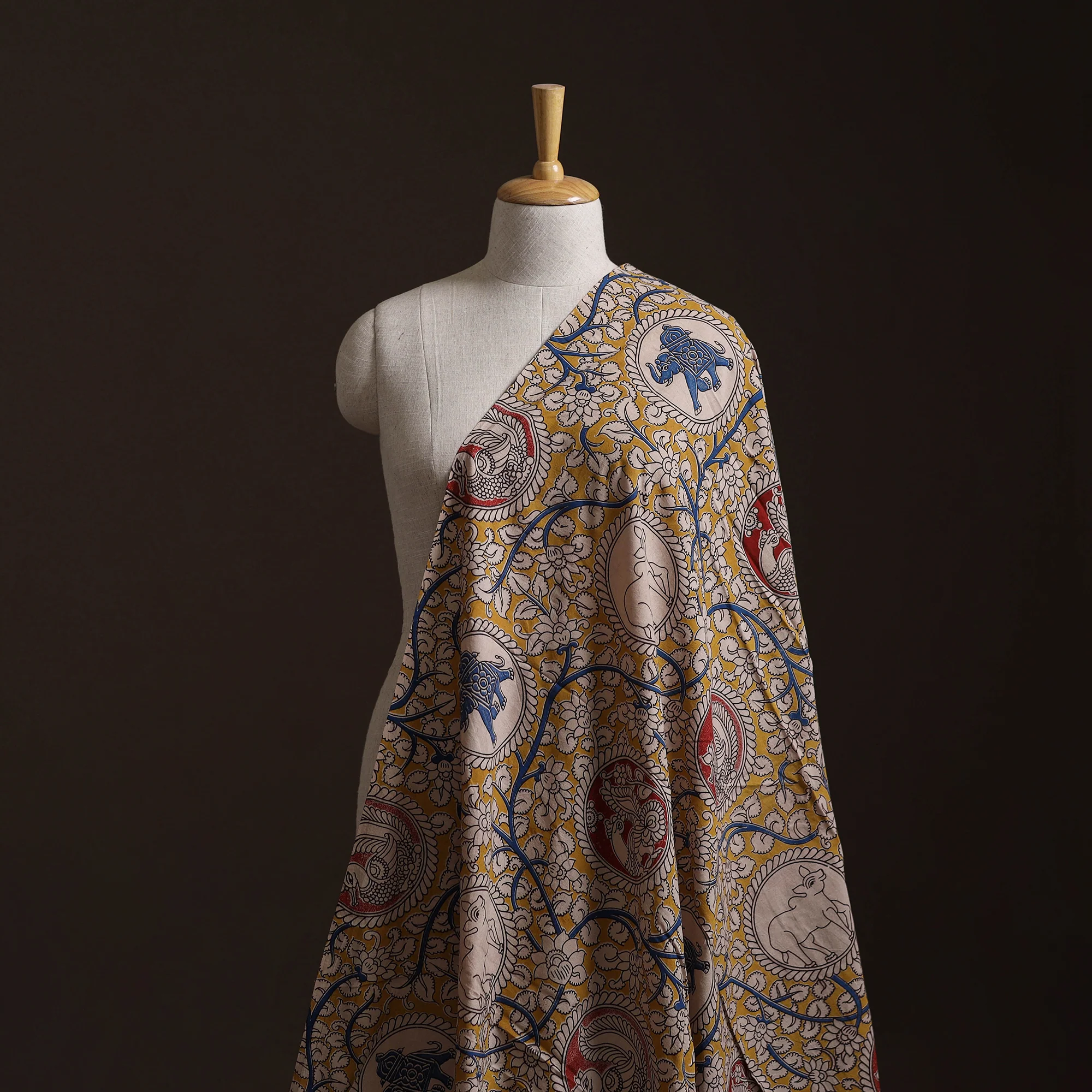 Yellow - Kalamkari Printed Cotton Fabric 46