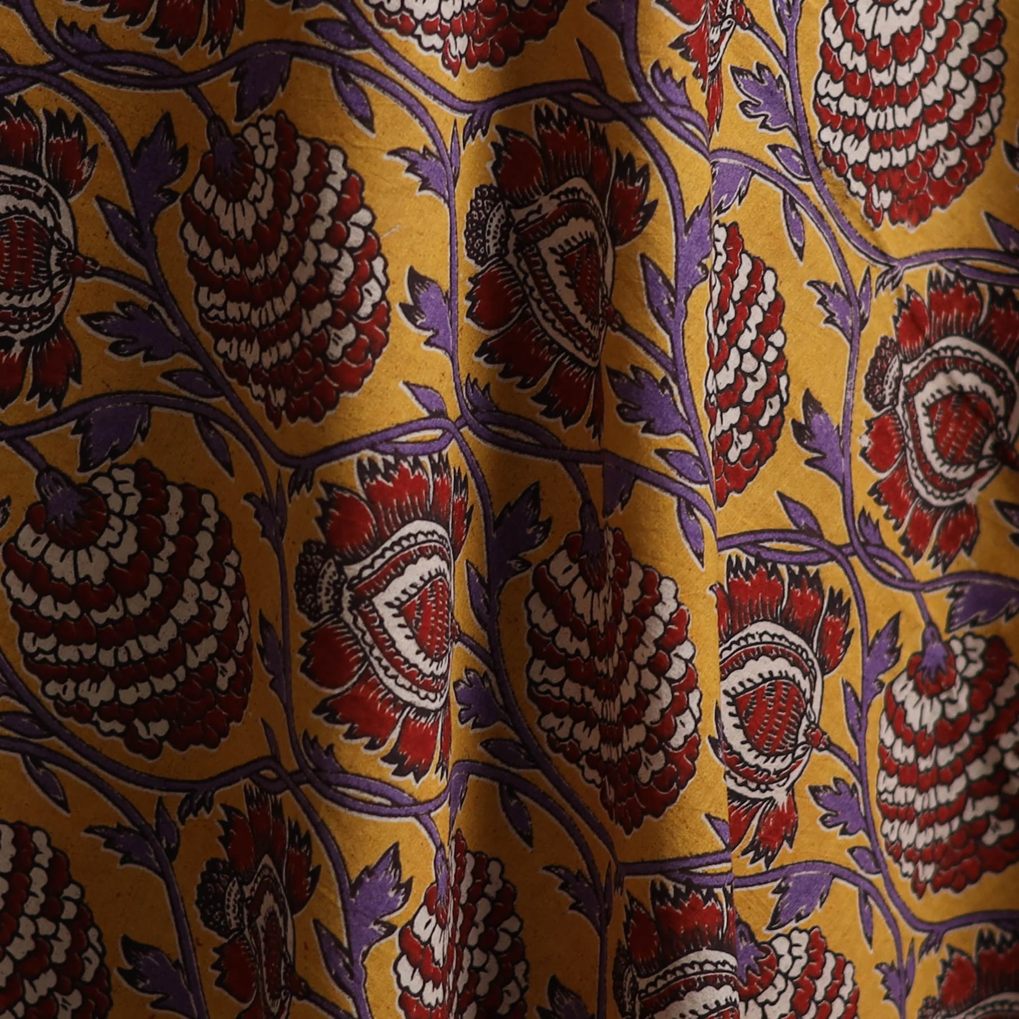 Yellow - Kalamkari Printed Cotton Fabric 47 - Image 3