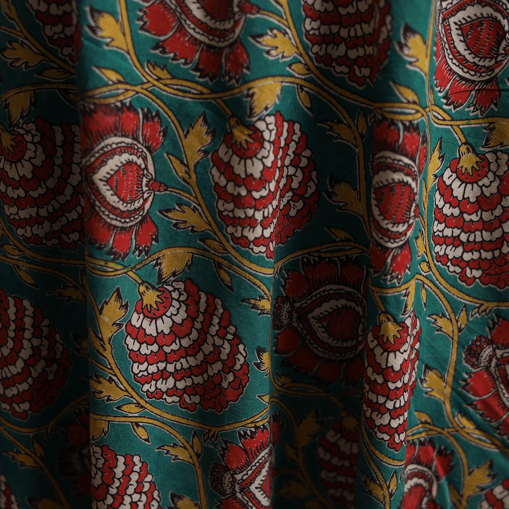Green - Kalamkari Printed Cotton Fabric 50 - Image 3