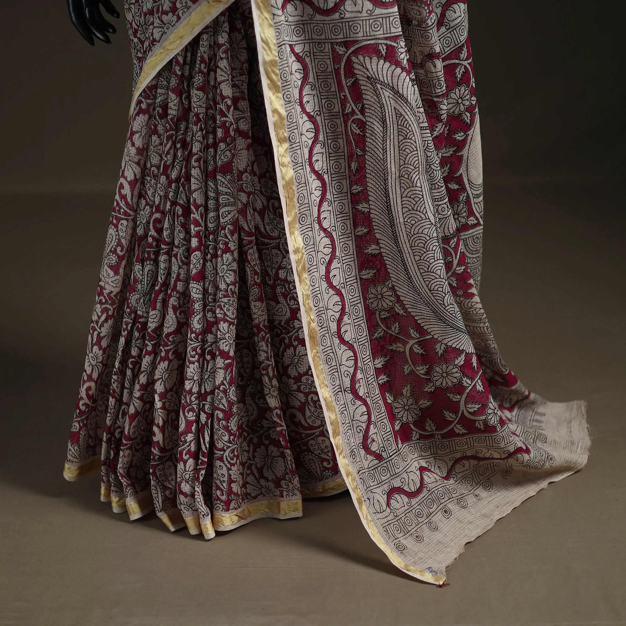 Kalamkari Printed Kota Doria Cotton Saree 01 - Image 4