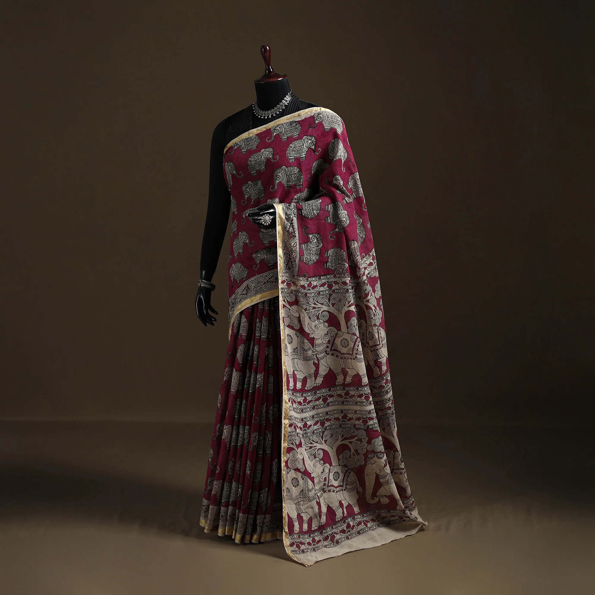 Kalamkari Printed Kota Doria Cotton Saree 02