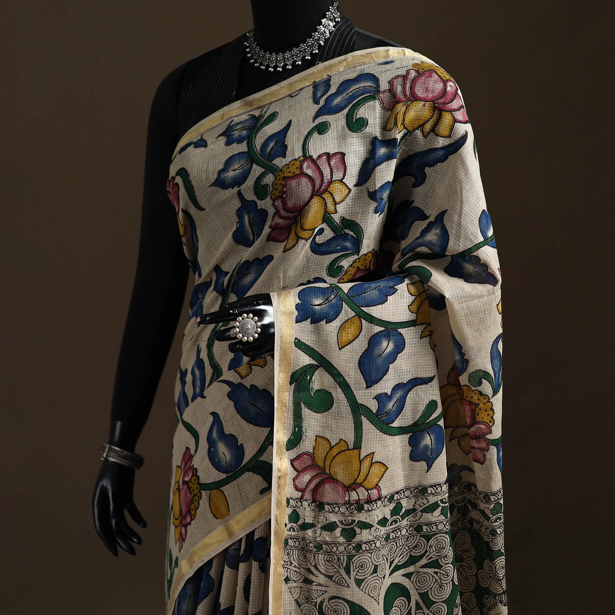 Kalamkari Printed Kota Doria Cotton Saree 03 - Image 2