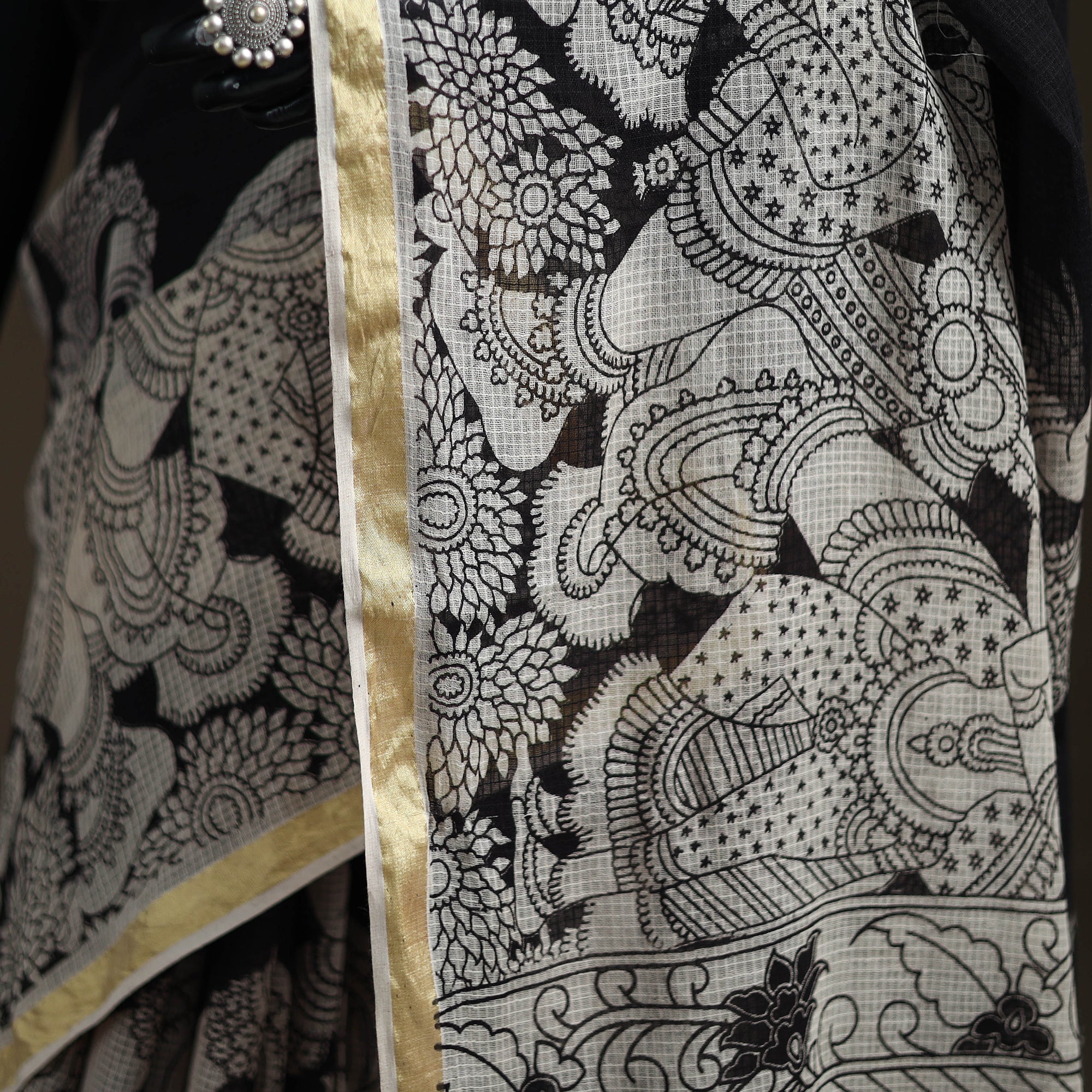 Kalamkari Printed Kota Doria Cotton Saree 03 - Image 3