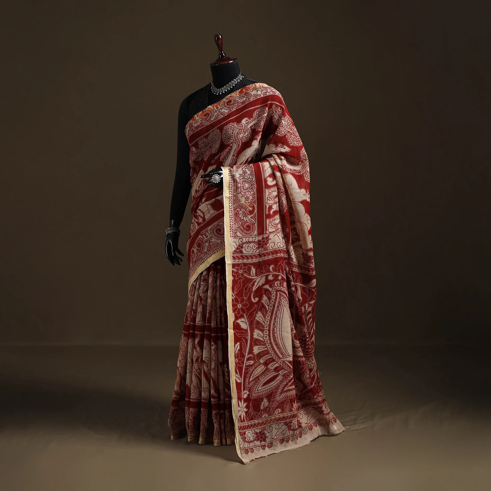 Kalamkari Printed Kota Doria Cotton Saree 04