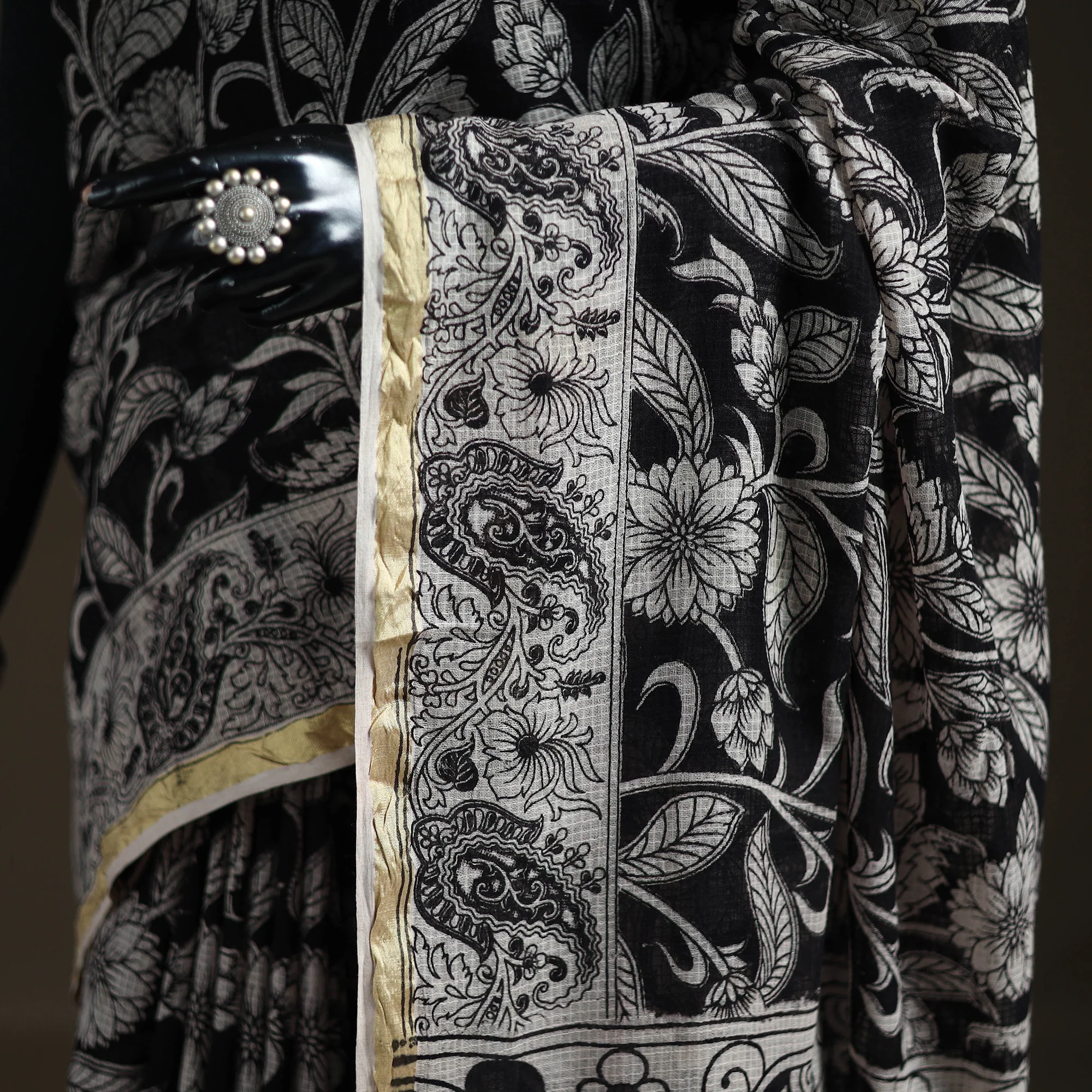 Kalamkari Printed Kota Doria Cotton Saree 05 - Image 3