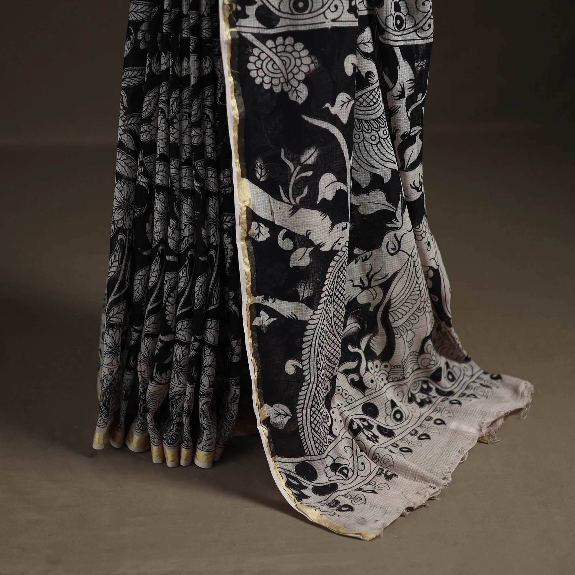 Kalamkari Printed Kota Doria Cotton Saree 05 - Image 4