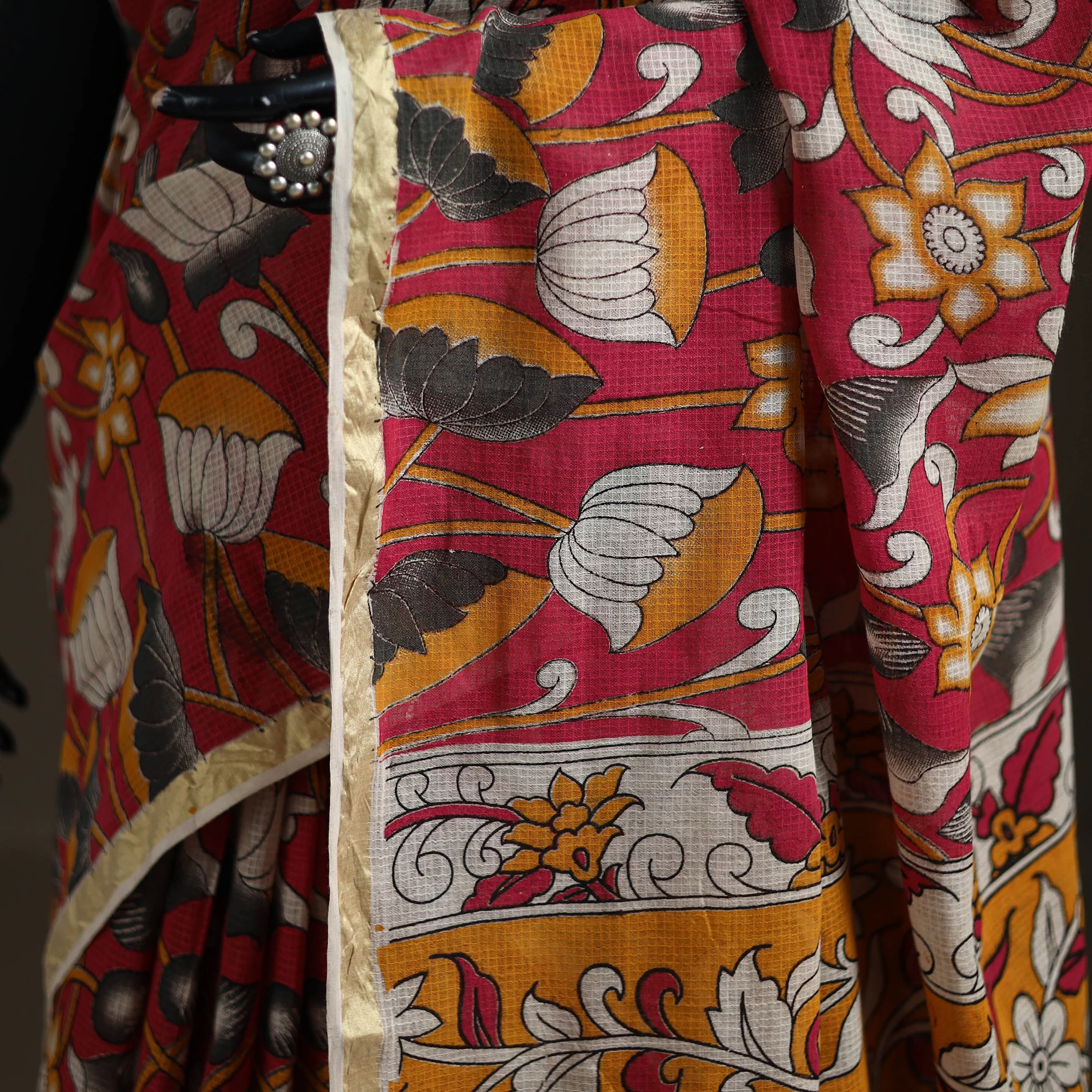 Kalamkari Printed Kota Doria Cotton Saree 06 - Image 3