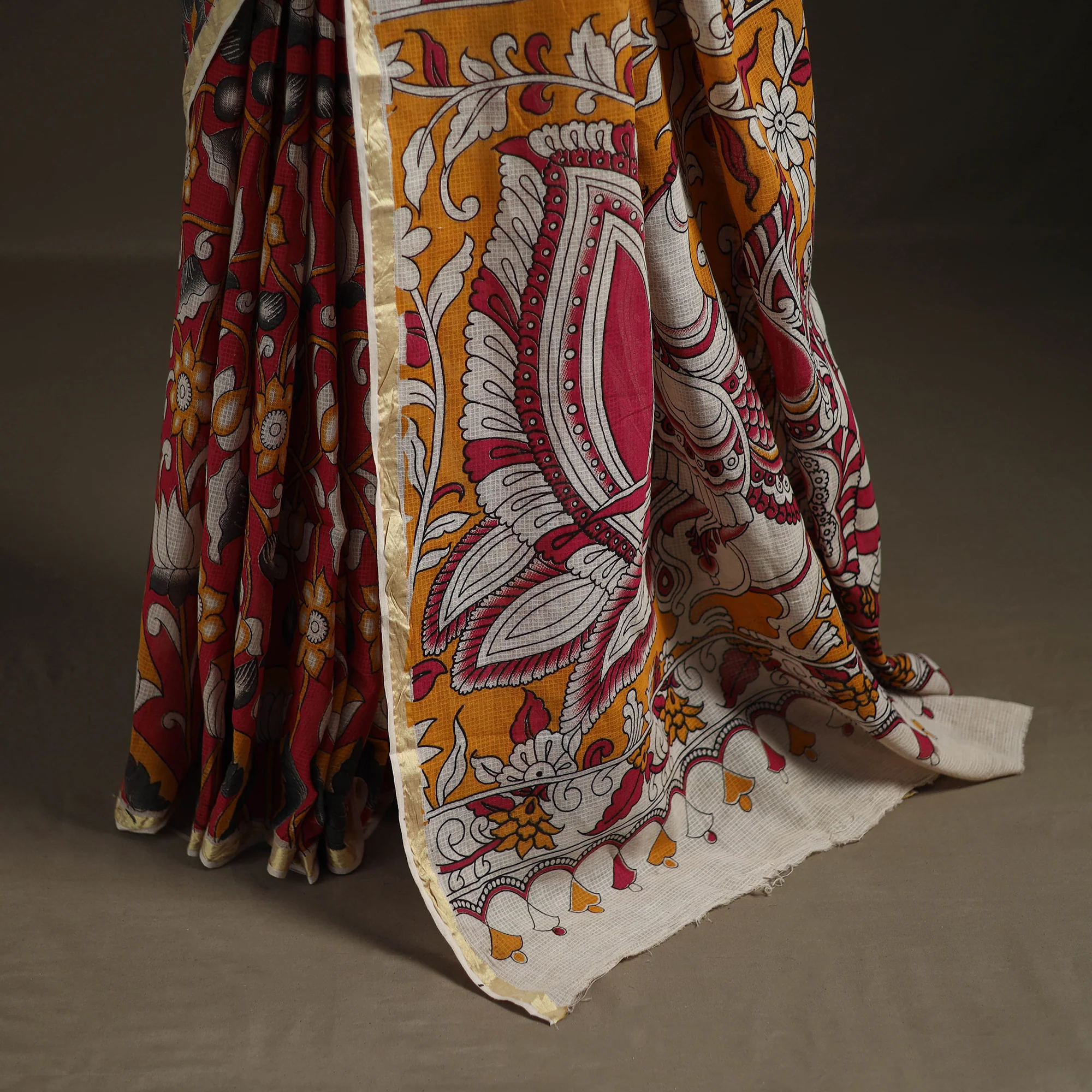 Kalamkari Printed Kota Doria Cotton Saree 06 - Image 4