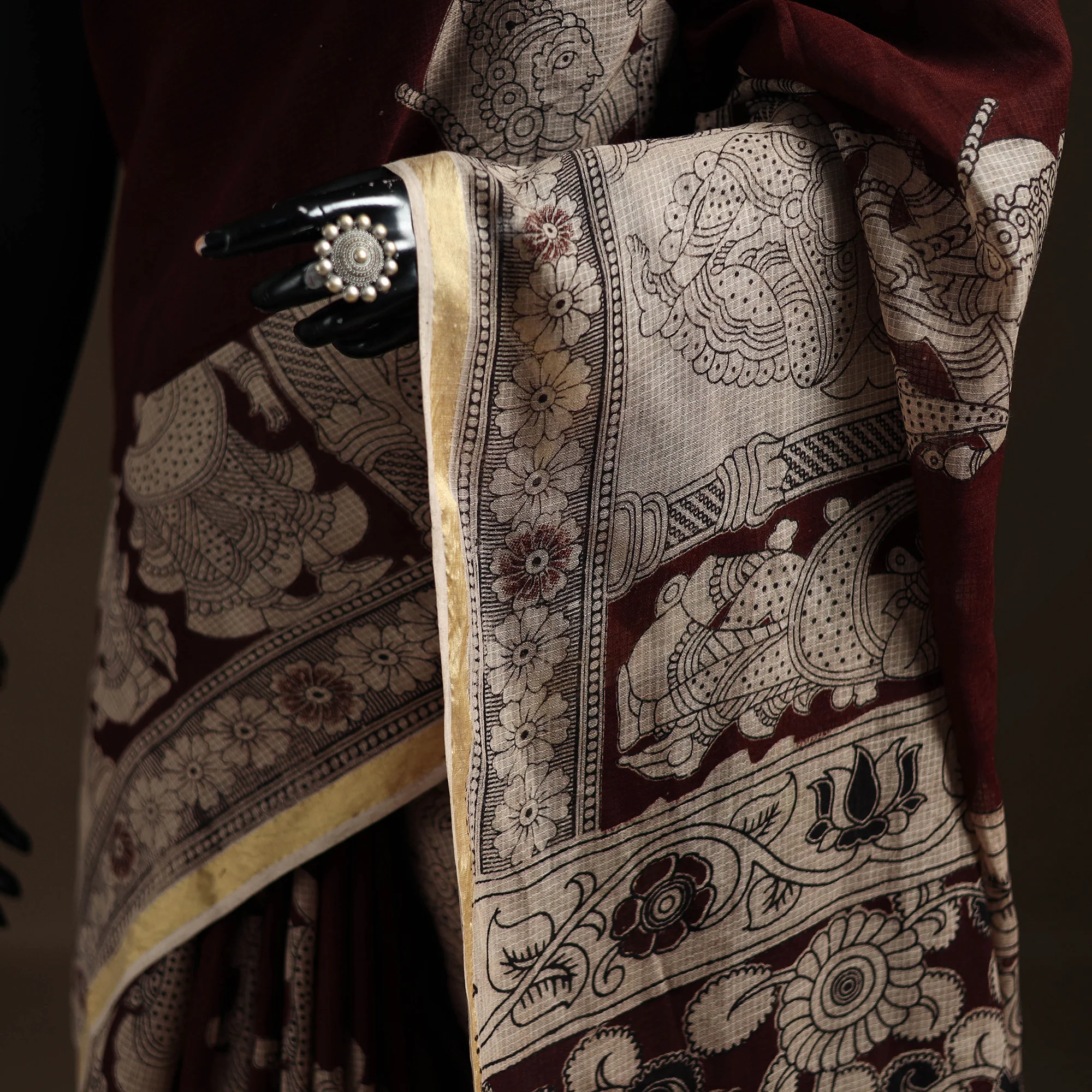 Kalamkari Printed Kota Doria Cotton Saree 07 - Image 3