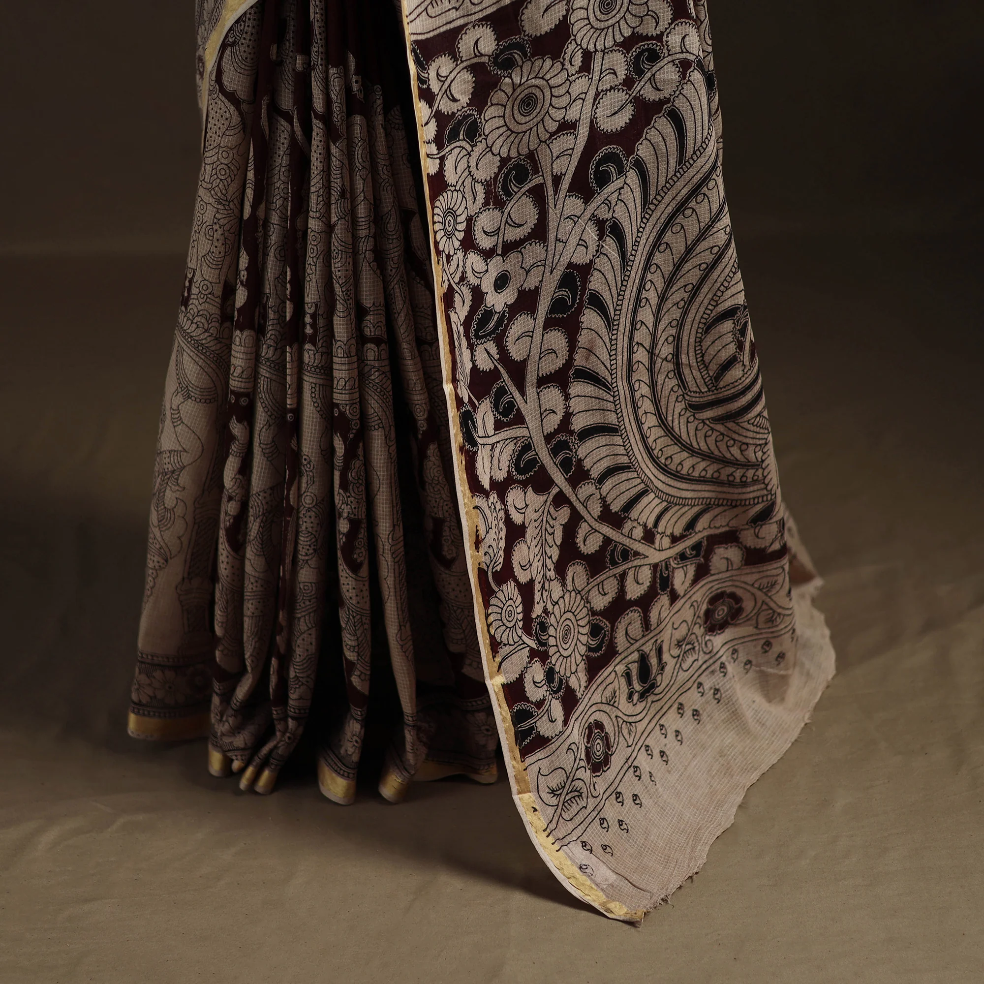 Kalamkari Printed Kota Doria Cotton Saree 07 - Image 4