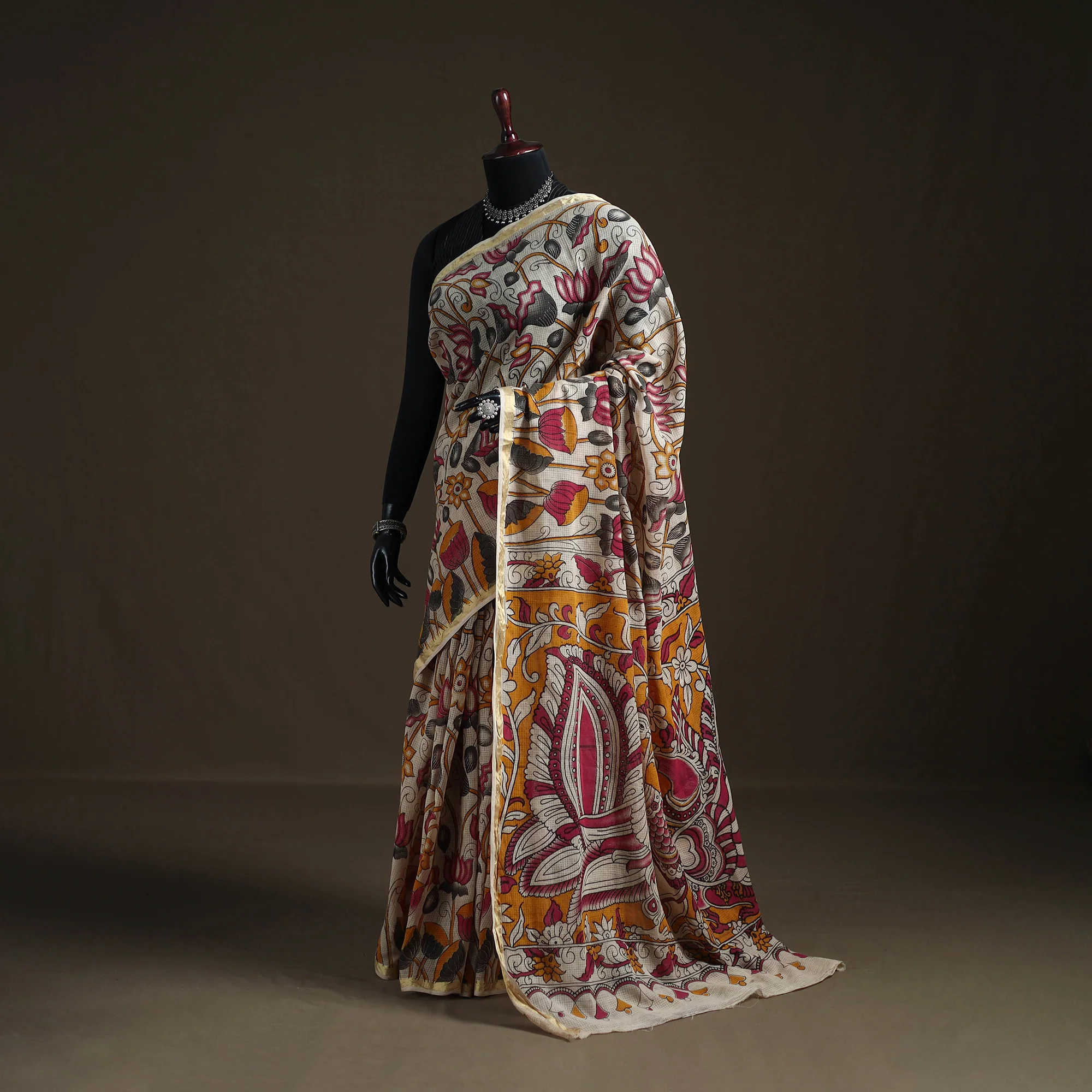 Kalamkari Printed Kota Doria Cotton Saree 09