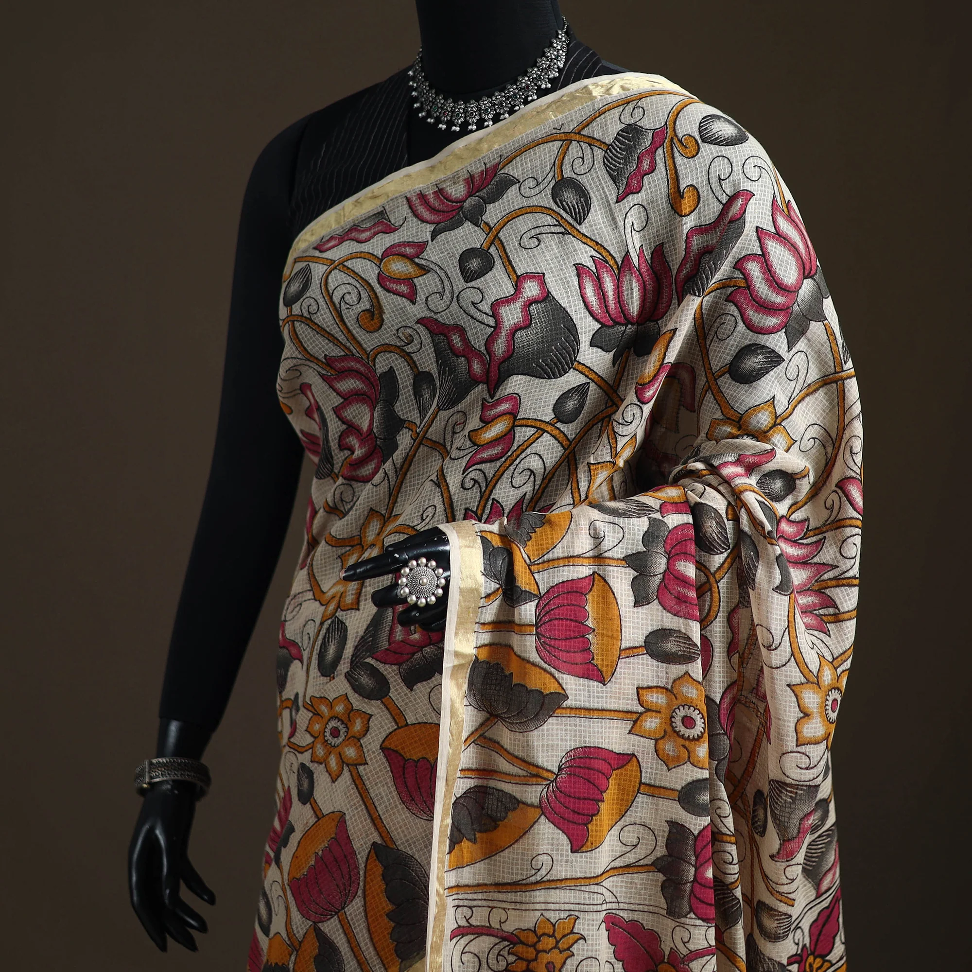 Kalamkari Printed Kota Doria Cotton Saree 09 - Image 2