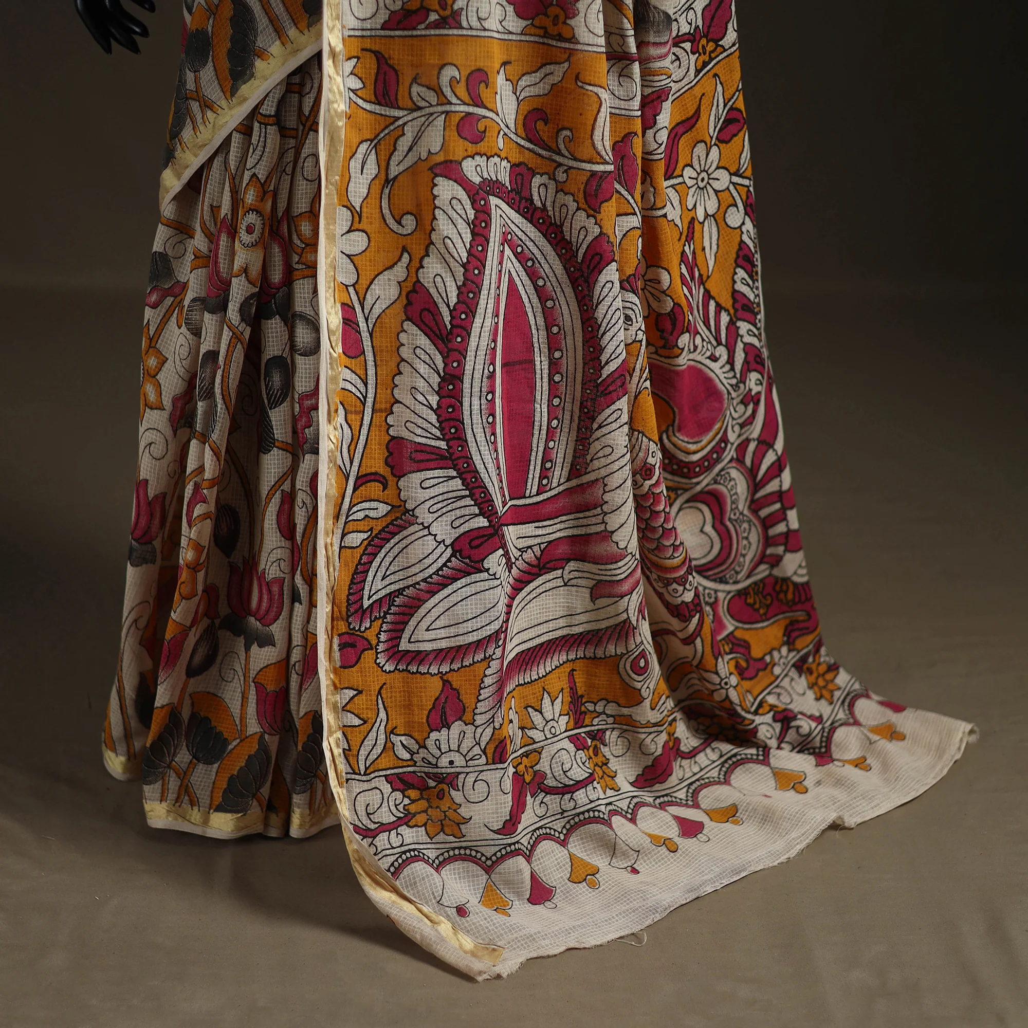 Kalamkari Printed Kota Doria Cotton Saree 09 - Image 4