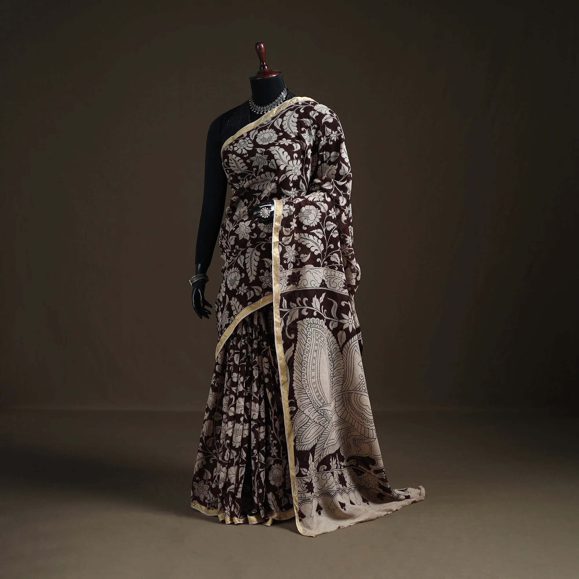 Kalamkari Printed Kota Doria Cotton Saree 10