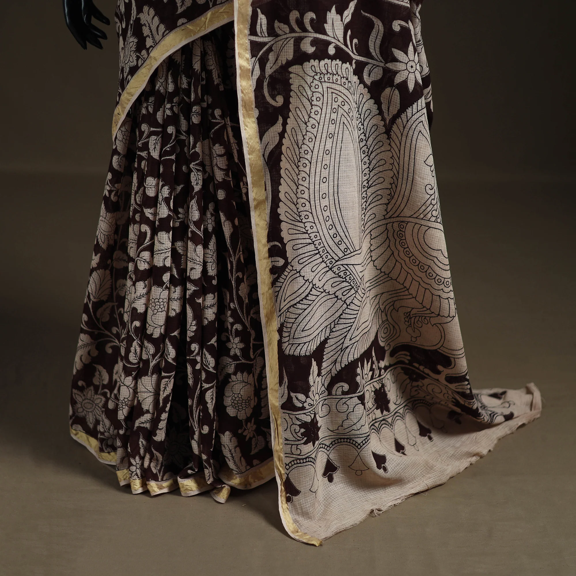 Kalamkari Printed Kota Doria Cotton Saree 10 - Image 4