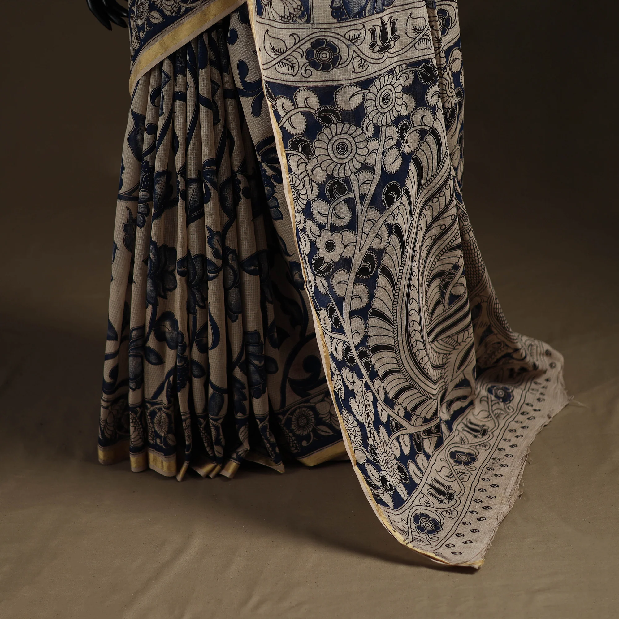 Kalamkari Printed Kota Doria Cotton Saree 11 - Image 4
