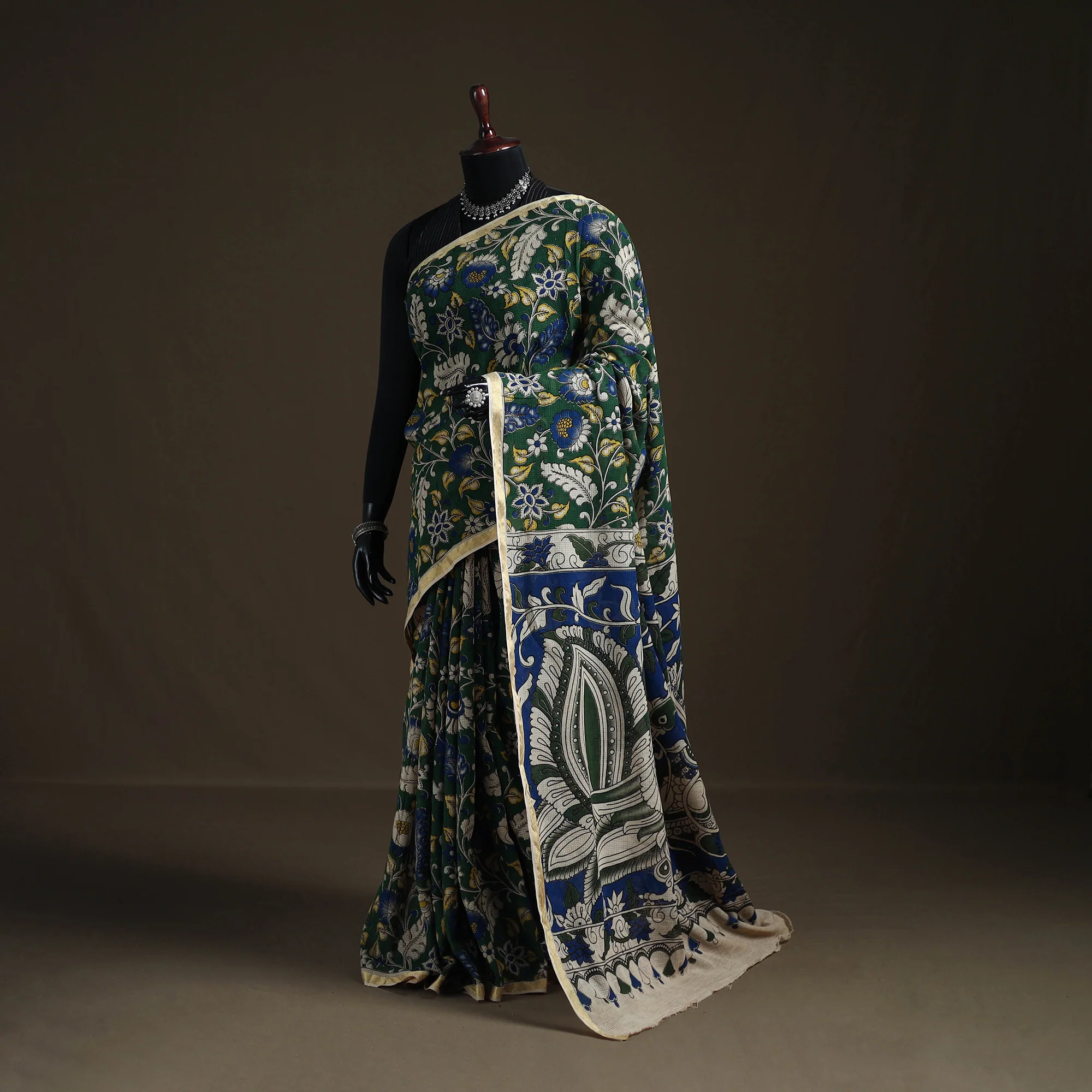 Kalamkari Printed Kota Doria Cotton Saree 11