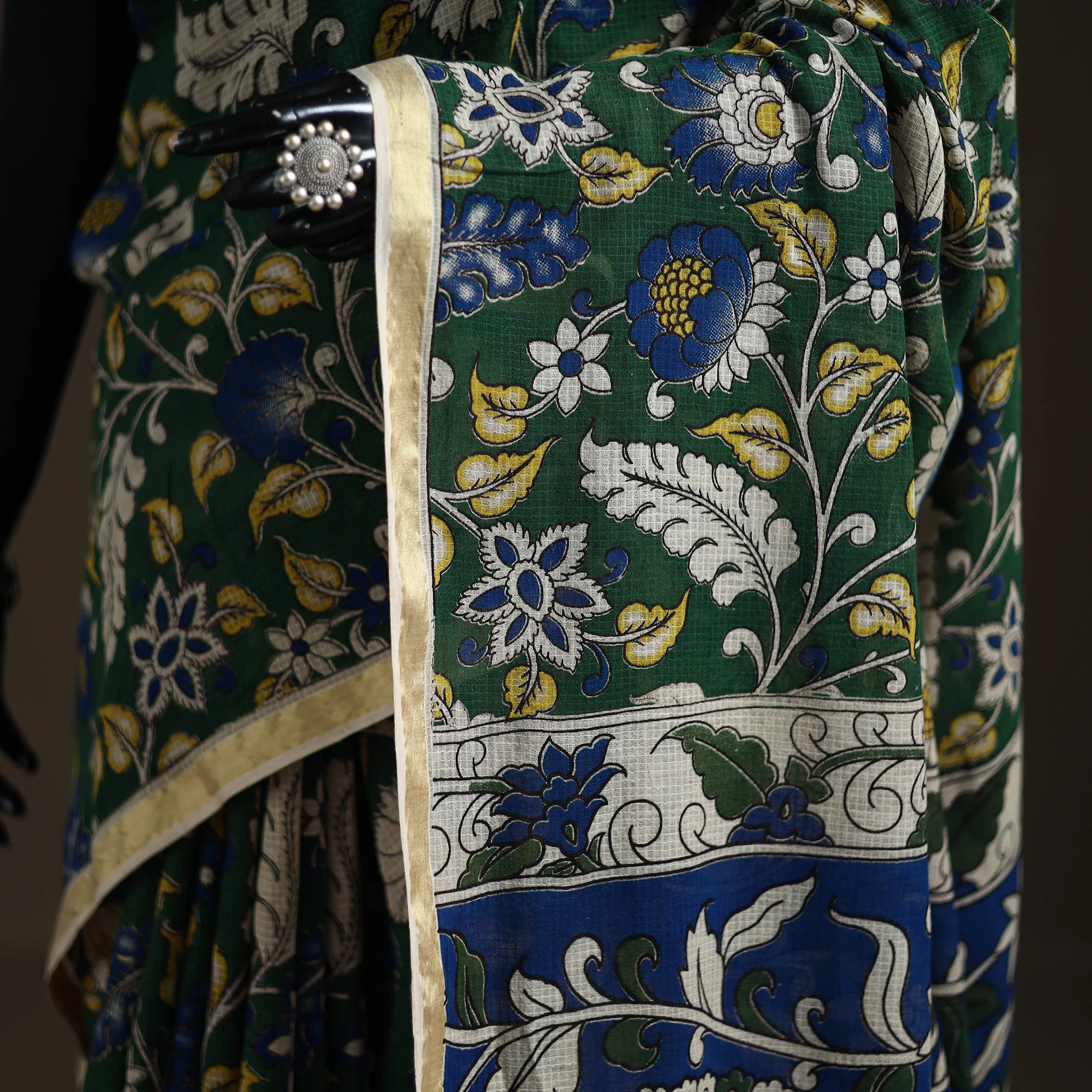 Kalamkari Printed Kota Doria Cotton Saree 11 - Image 3