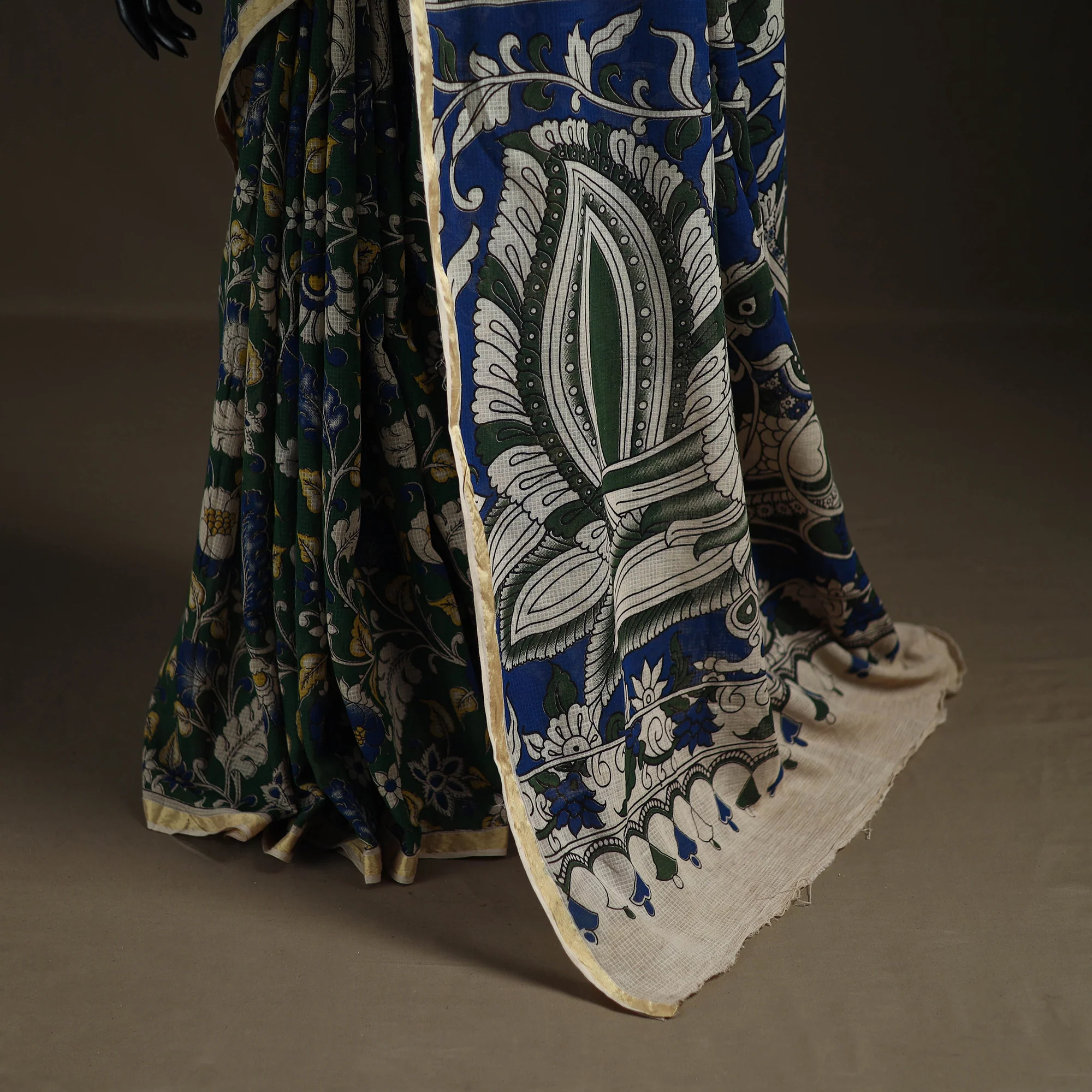 Kalamkari Printed Kota Doria Cotton Saree 11 - Image 4