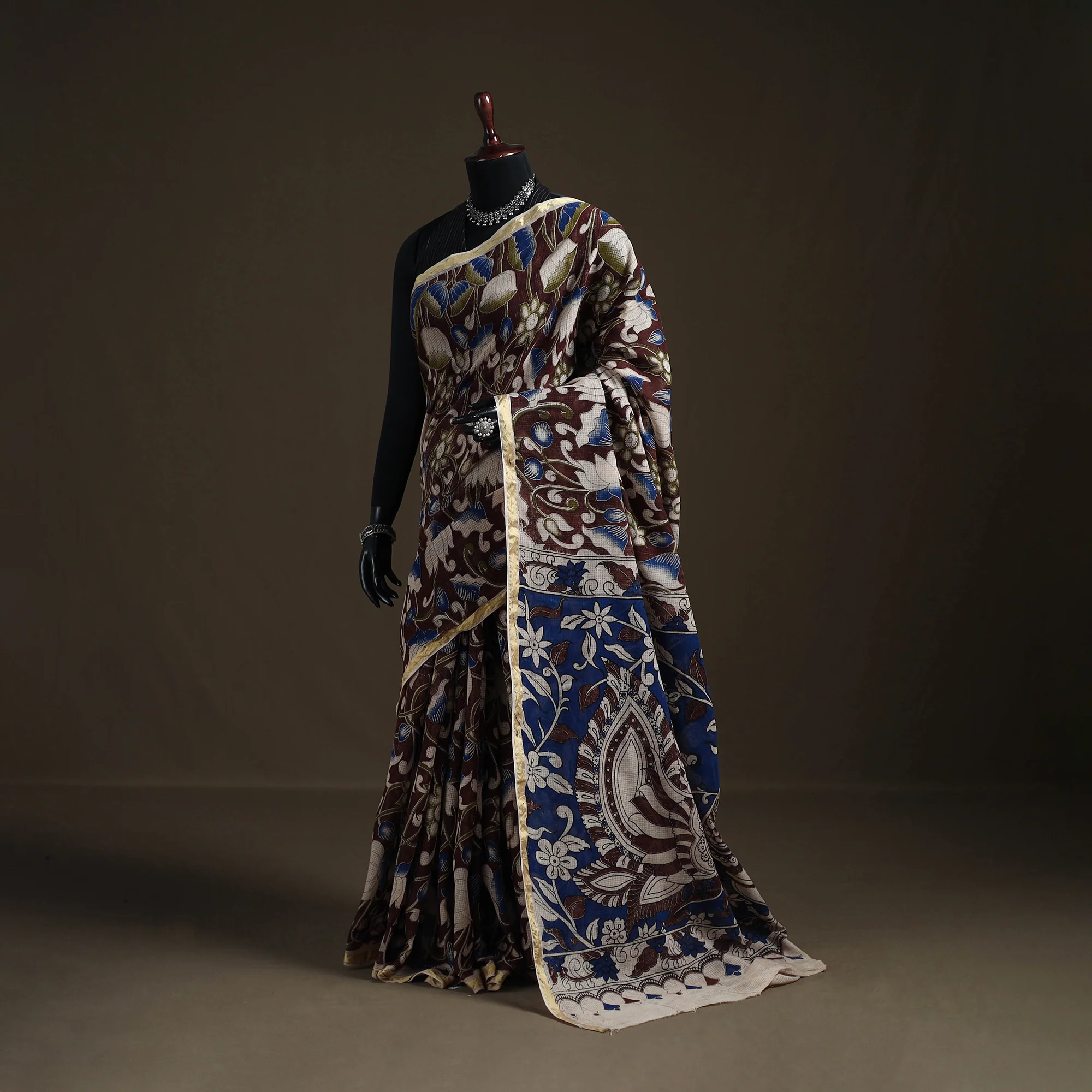 Kalamkari Printed Kota Doria Cotton Saree 12