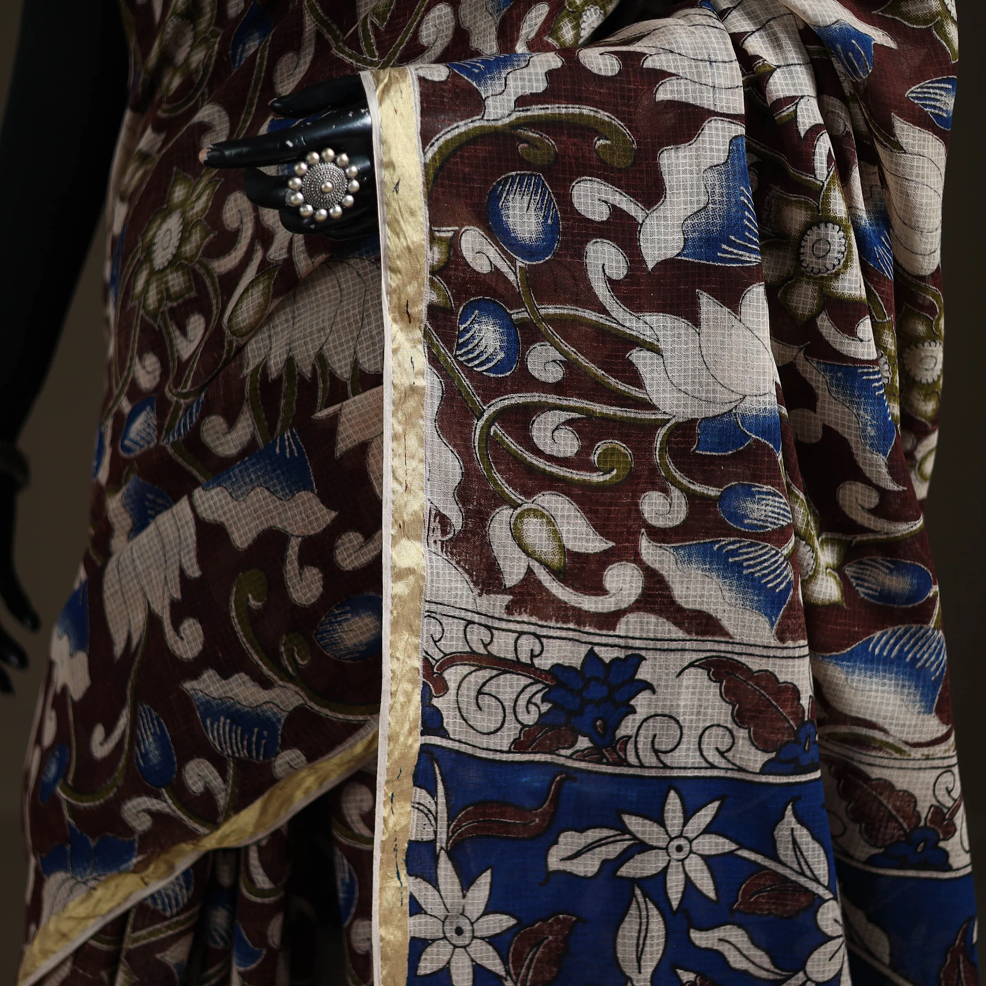 Kalamkari Printed Kota Doria Cotton Saree 12 - Image 3