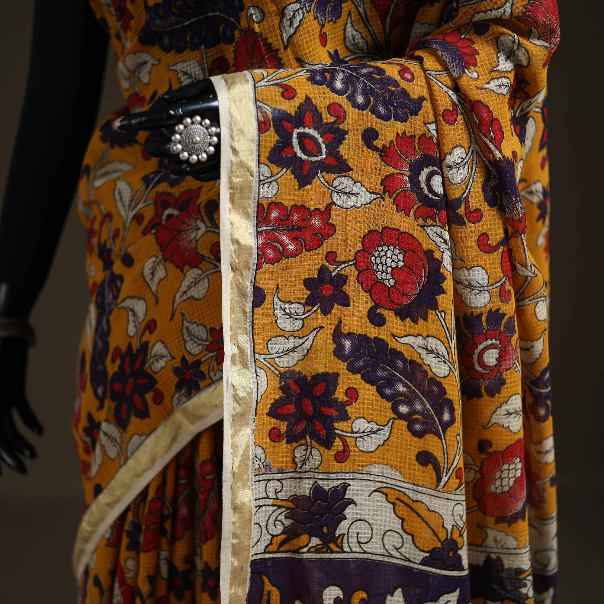 Kalamkari Printed Kota Doria Cotton Saree 13 - Image 3