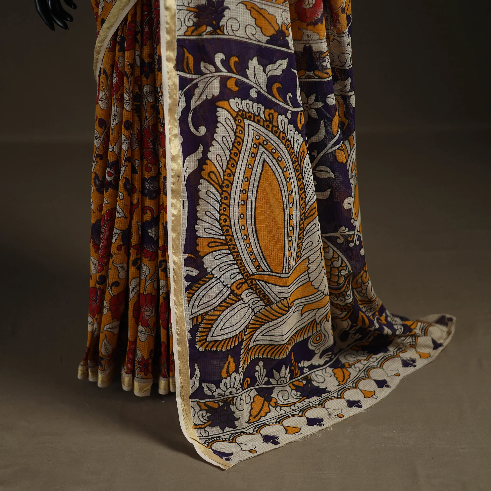 Kalamkari Printed Kota Doria Cotton Saree 13 - Image 4