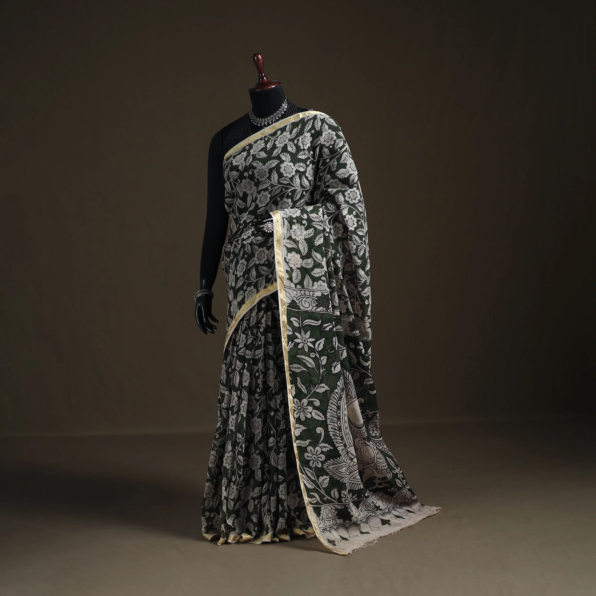Kalamkari Printed Kota Doria Cotton Saree 14