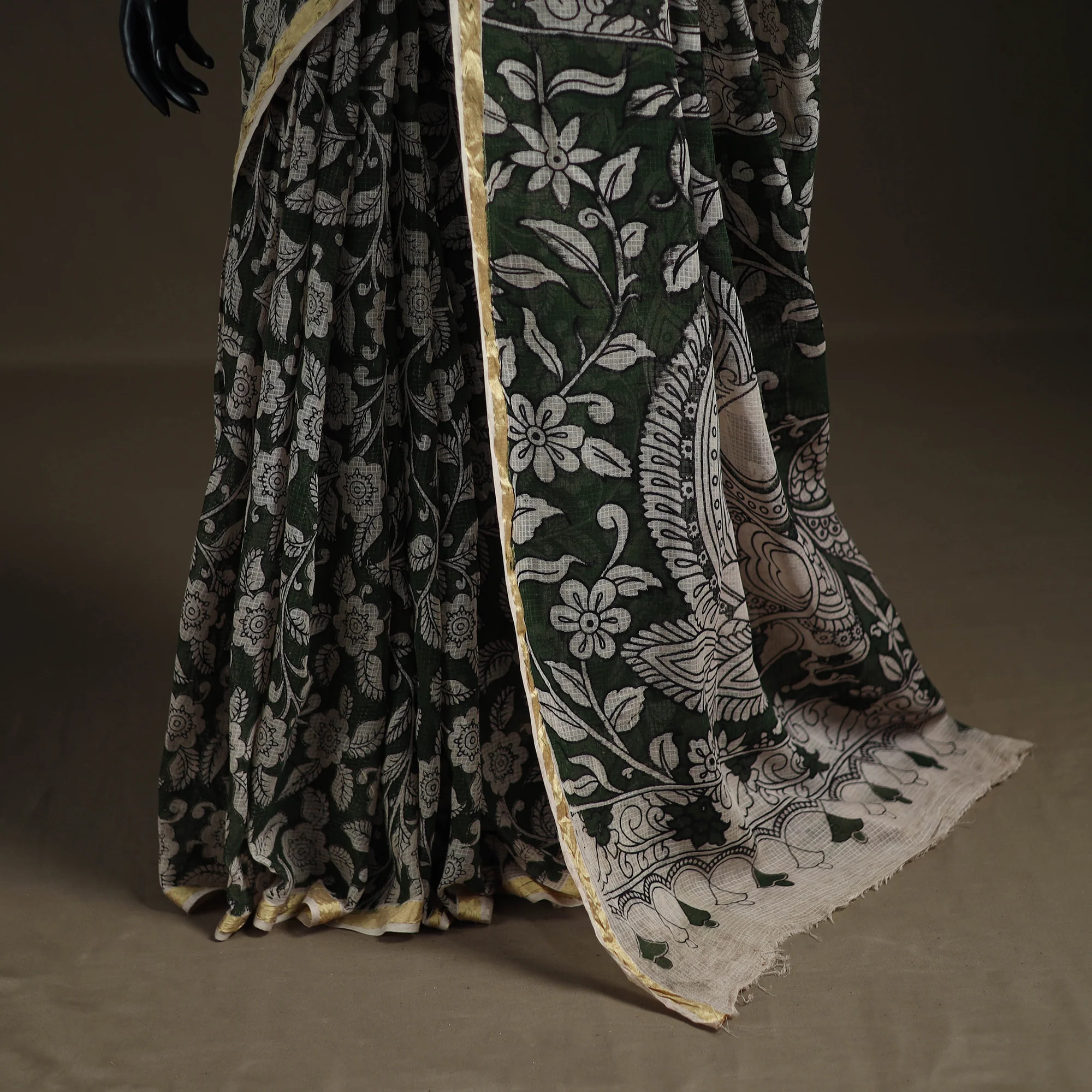 Kalamkari Printed Kota Doria Cotton Saree 14 - Image 4