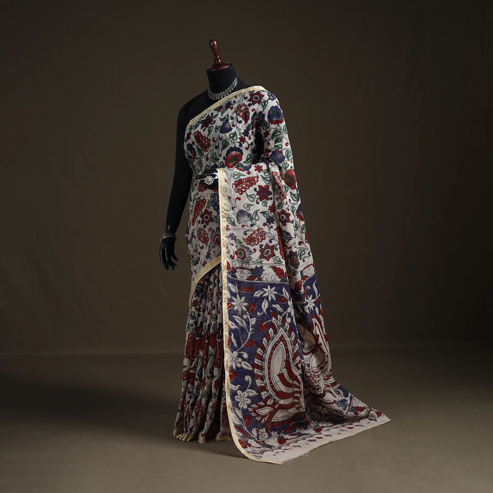 Kalamkari Printed Kota Doria Cotton Saree 15