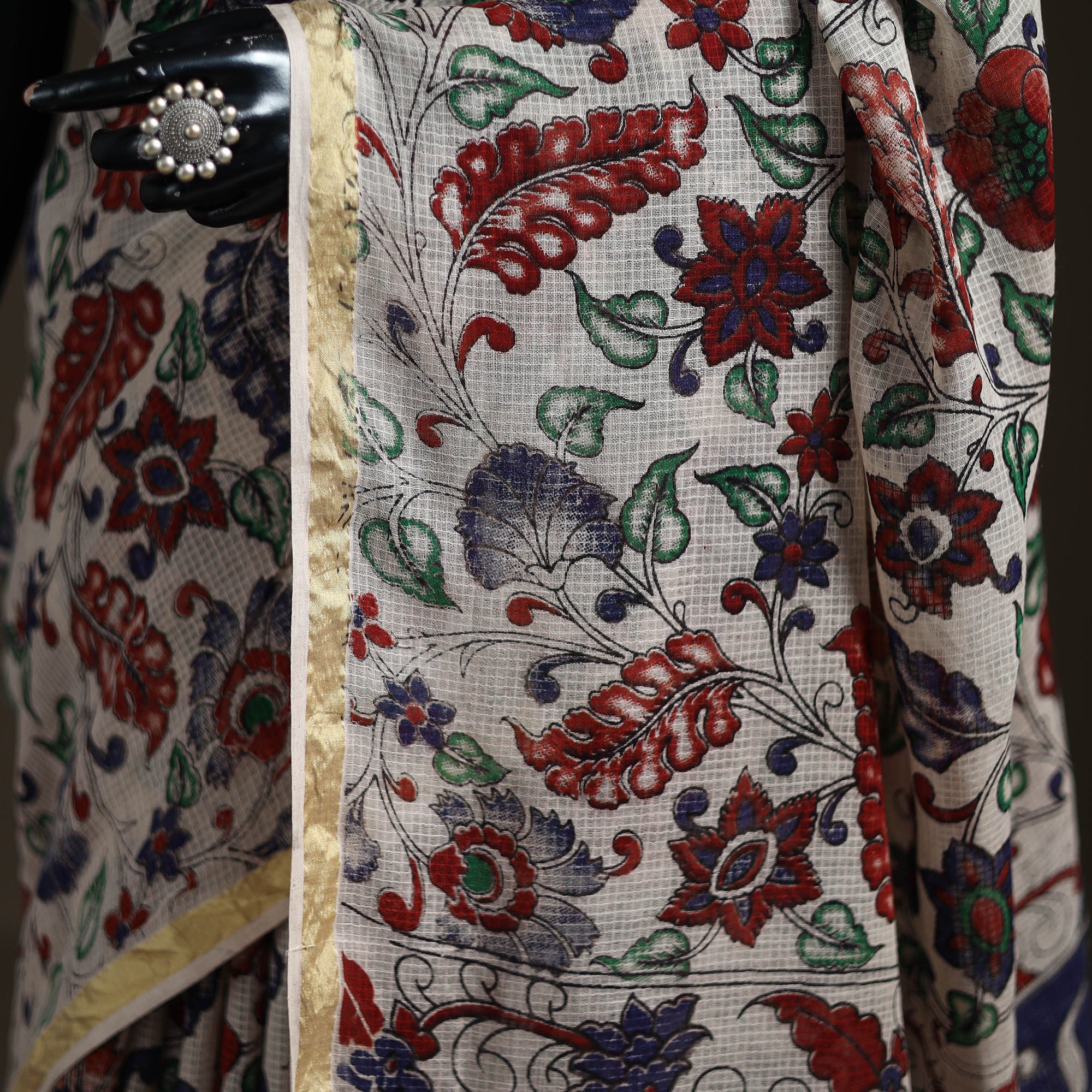 Kalamkari Printed Kota Doria Cotton Saree 15 - Image 3