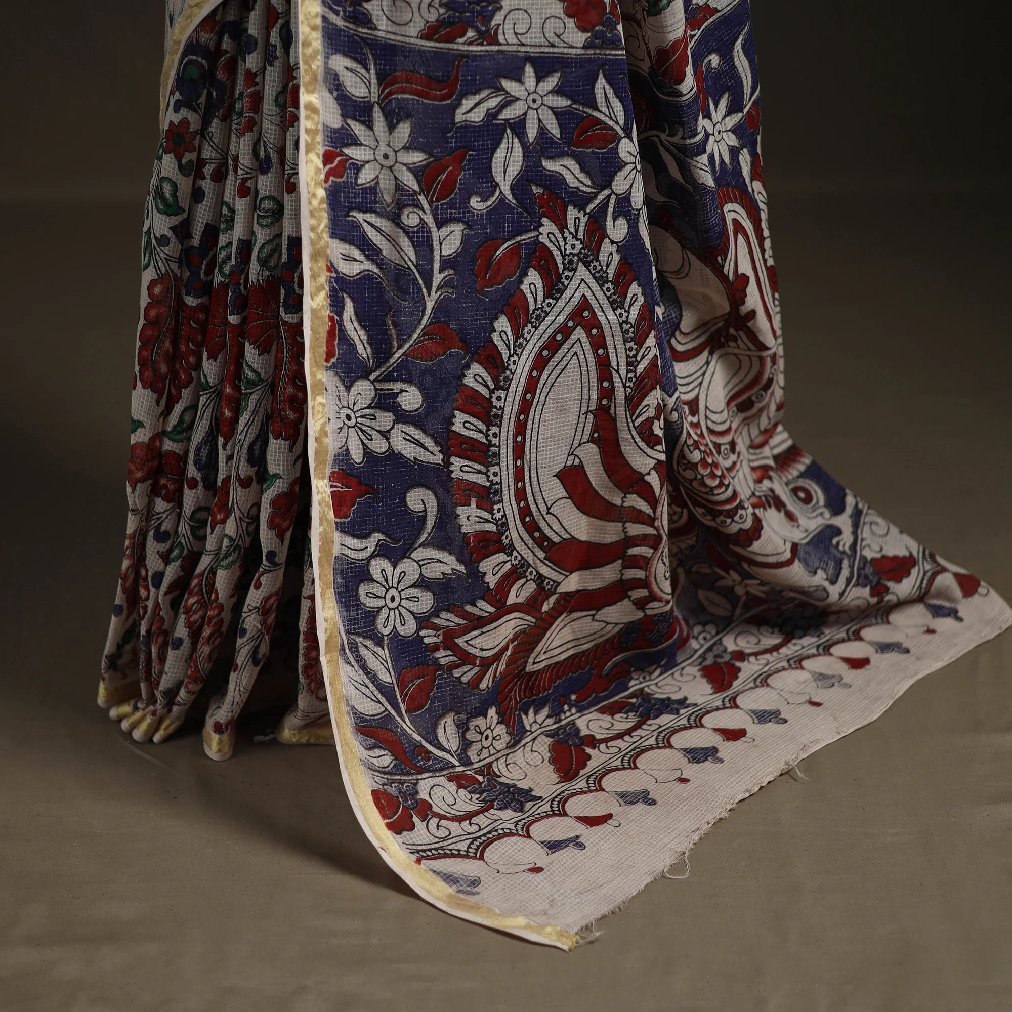 Kalamkari Printed Kota Doria Cotton Saree 15 - Image 4
