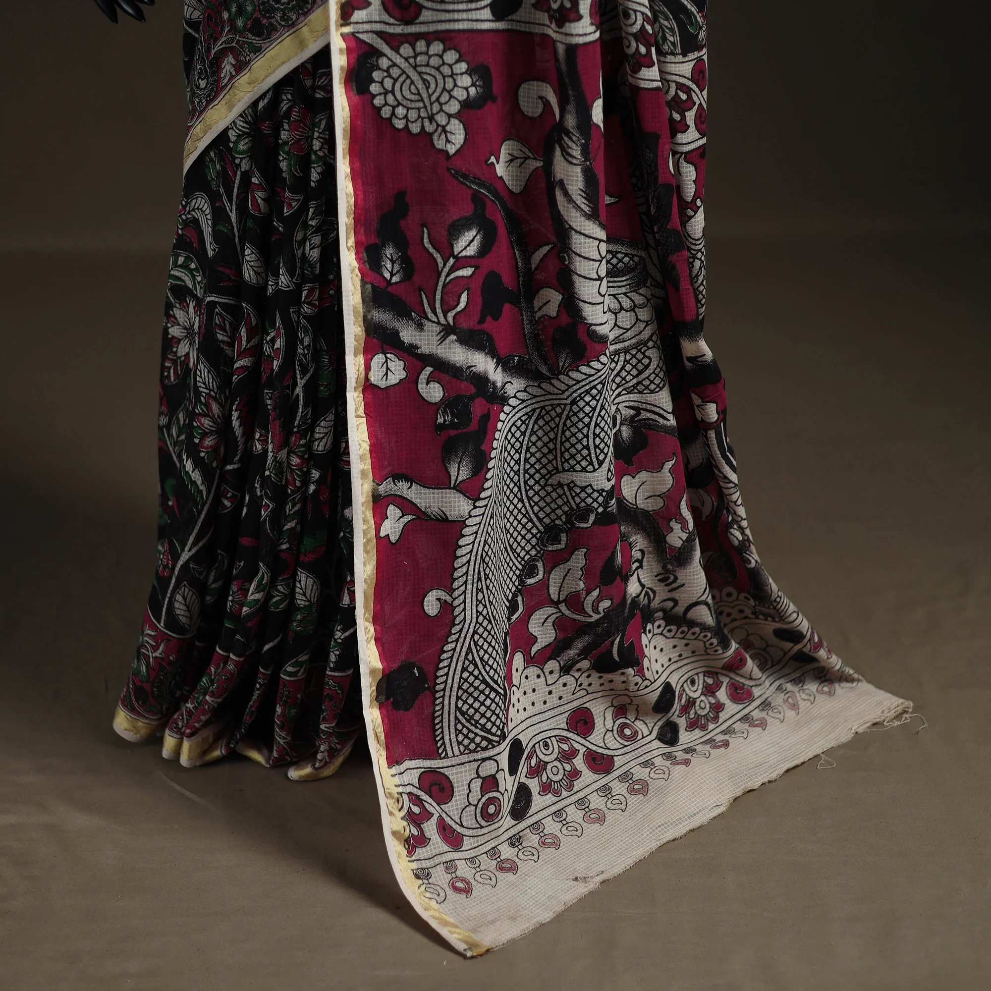 Kalamkari Printed Kota Doria Cotton Saree 16 - Image 4