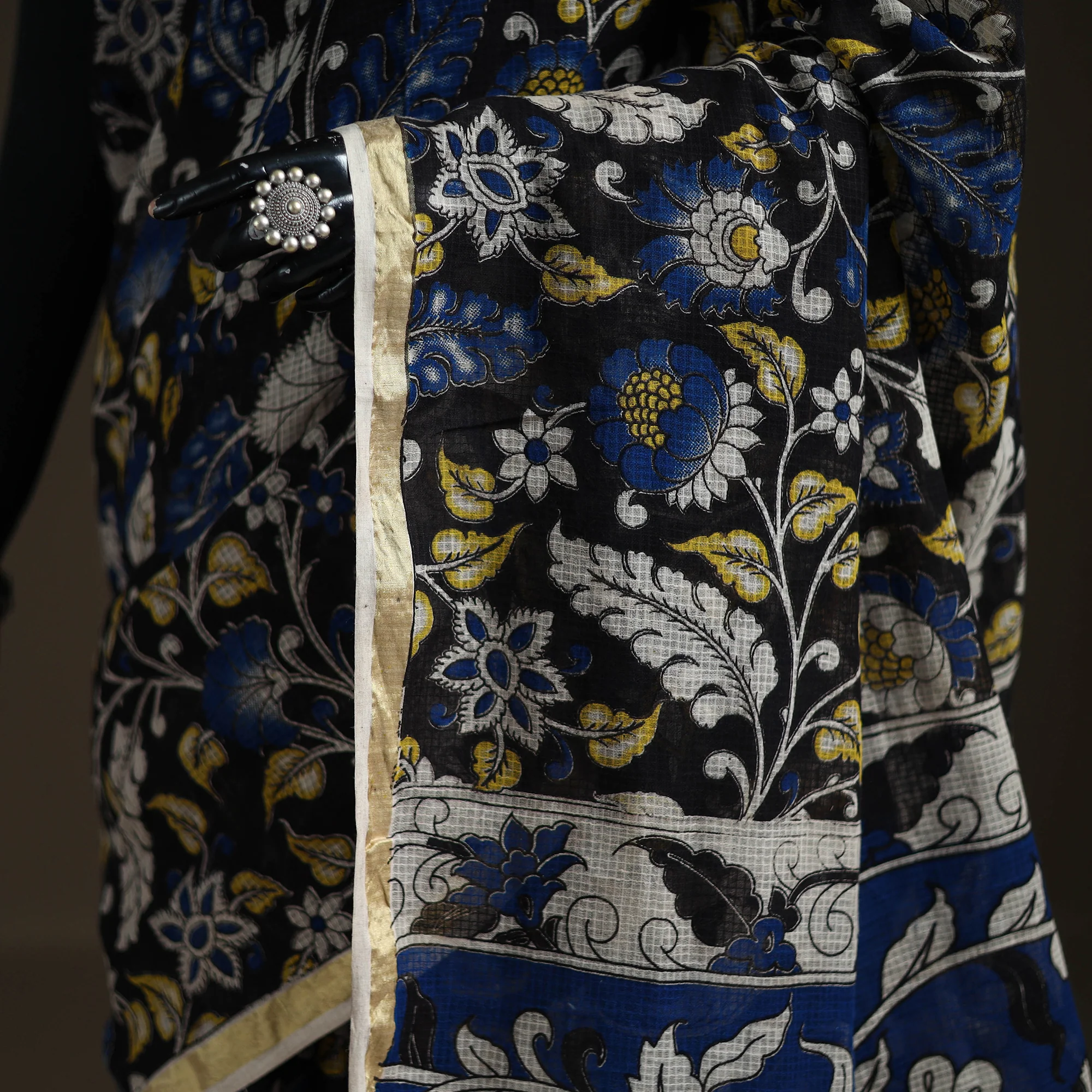 Kalamkari Printed Kota Doria Cotton Saree 17 - Image 3