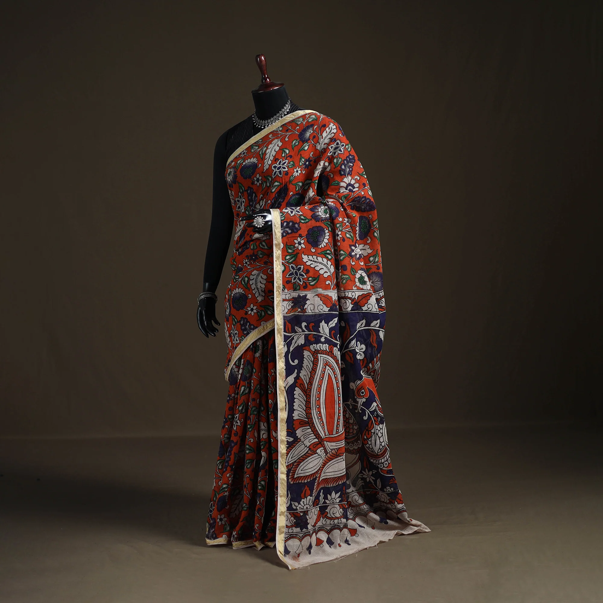 Kalamkari Printed Kota Doria Cotton Saree 18