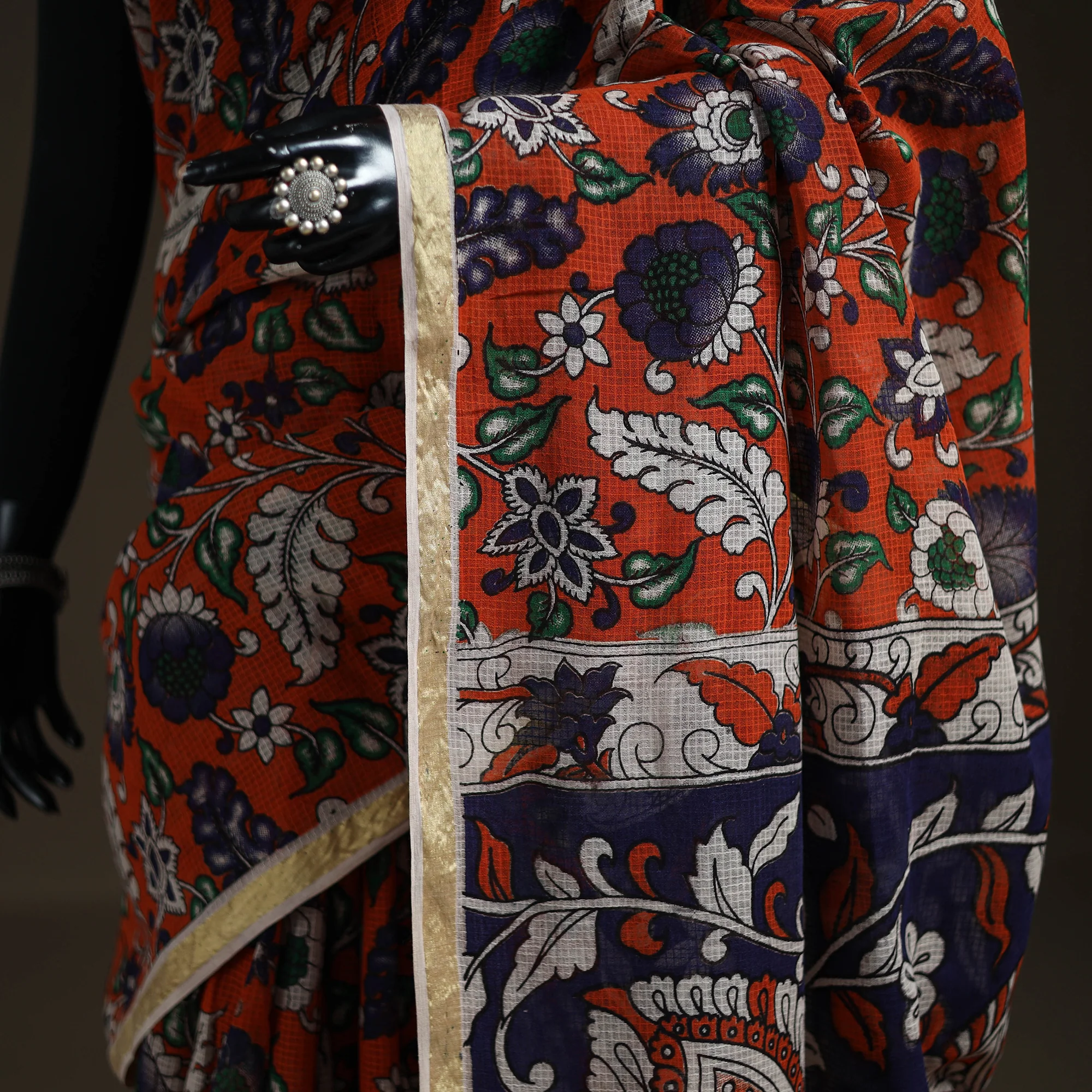 Kalamkari Printed Kota Doria Cotton Saree 18 - Image 3