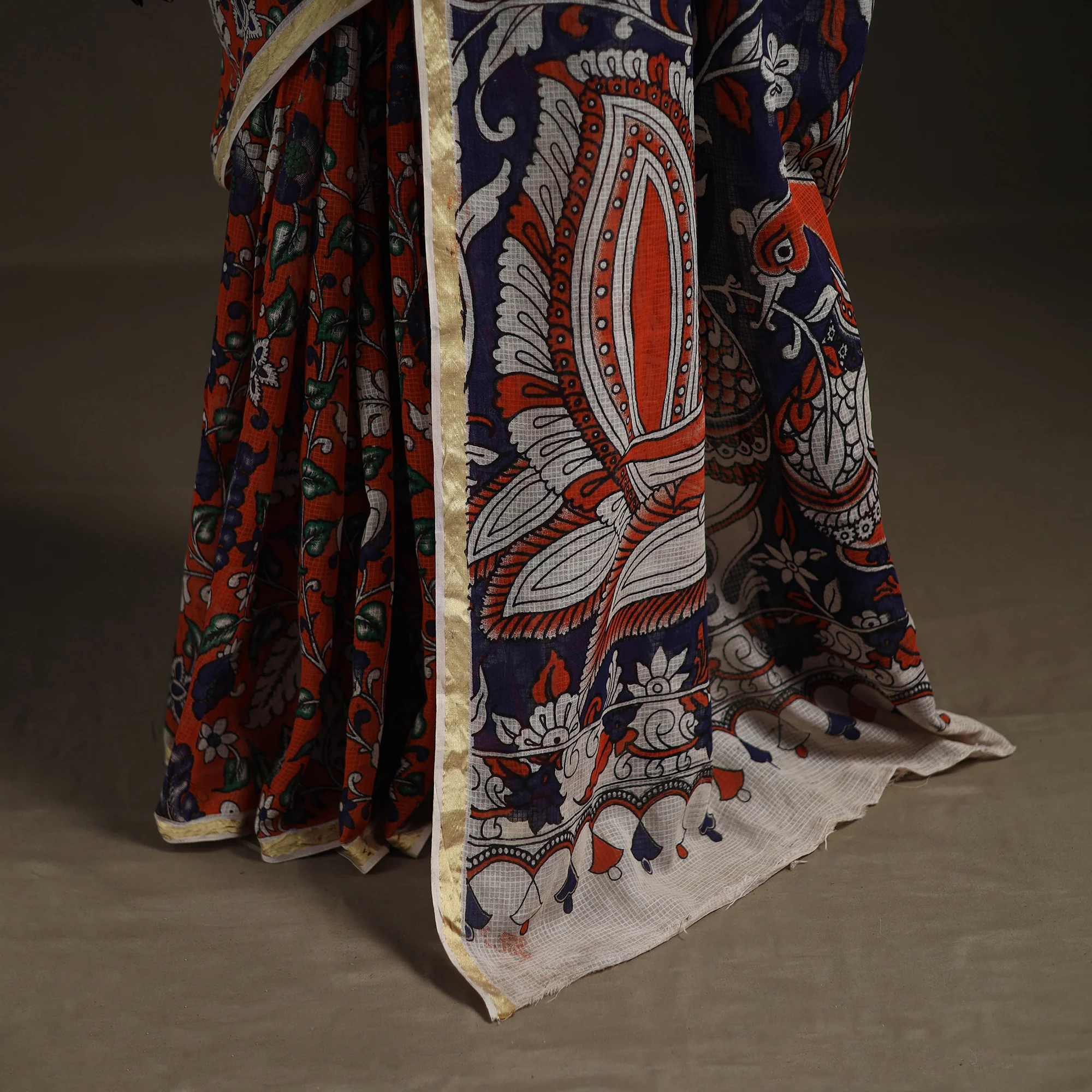 Kalamkari Printed Kota Doria Cotton Saree 18 - Image 4
