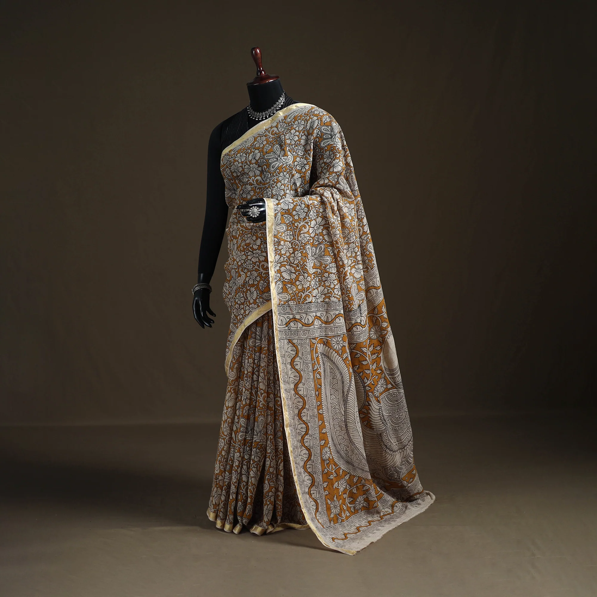 Kalamkari Printed Kota Doria Cotton Saree 19