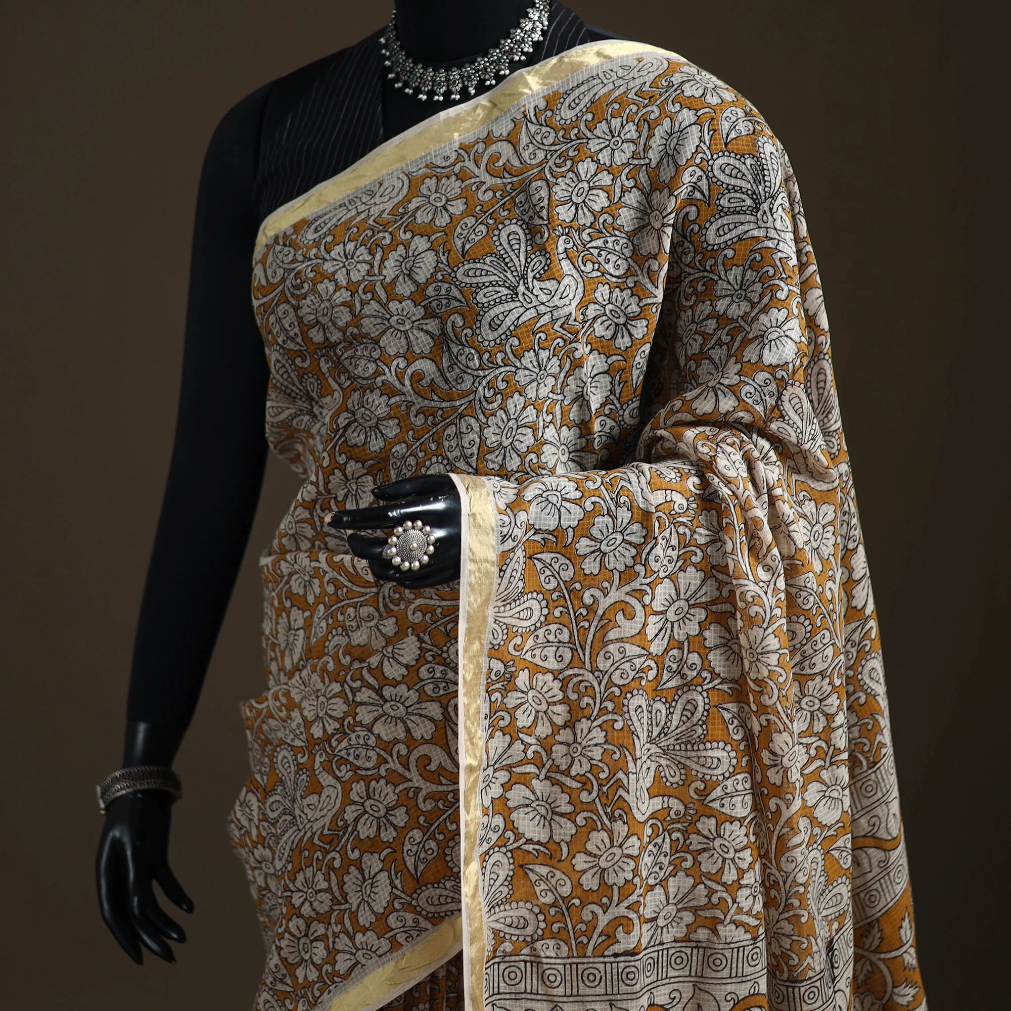Kalamkari Printed Kota Doria Cotton Saree 19 - Image 2